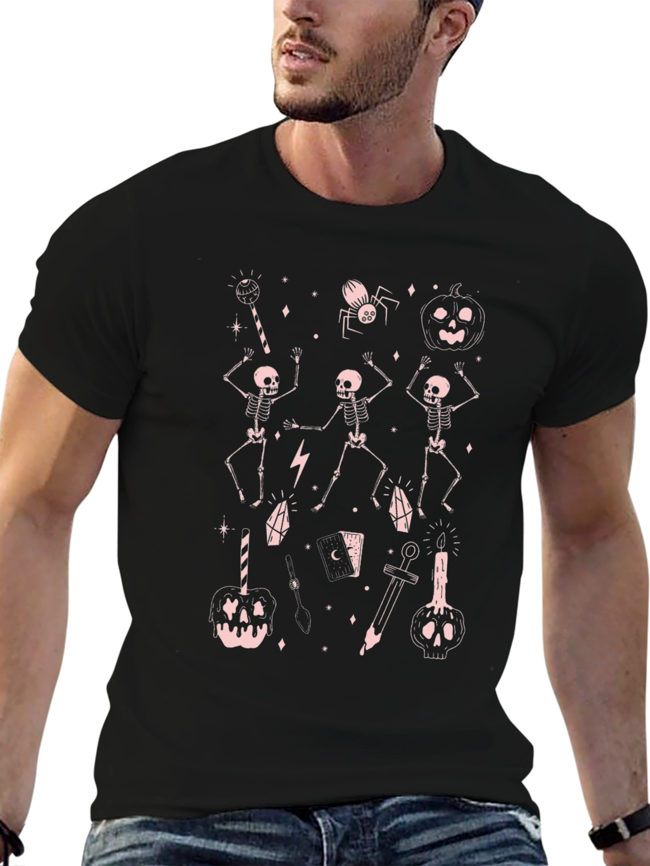 Halloween Skeleton Graphic Tee - Black Unisex T-Shirt