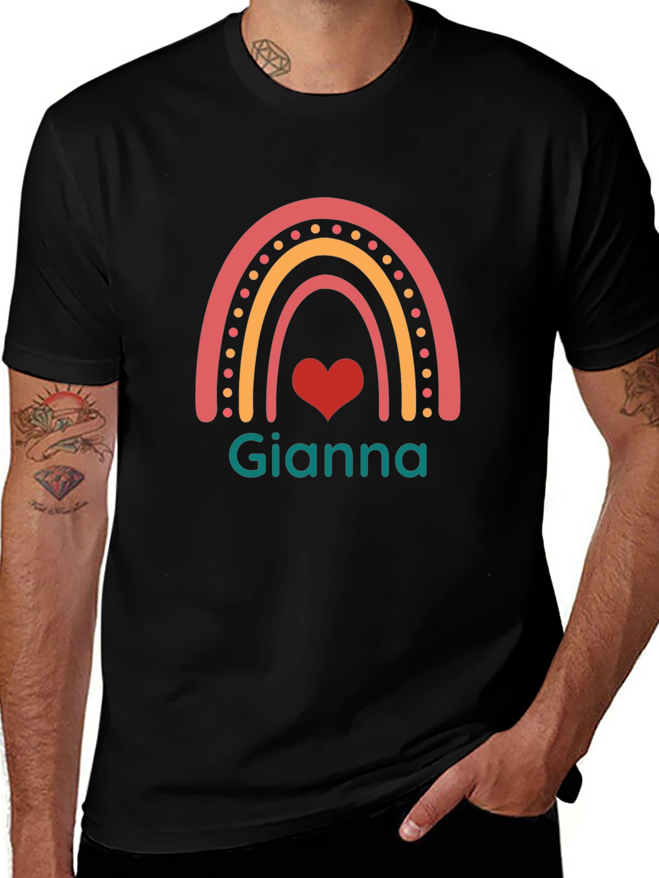 Gianna Rainbow Heart Personalized T-Shirt
