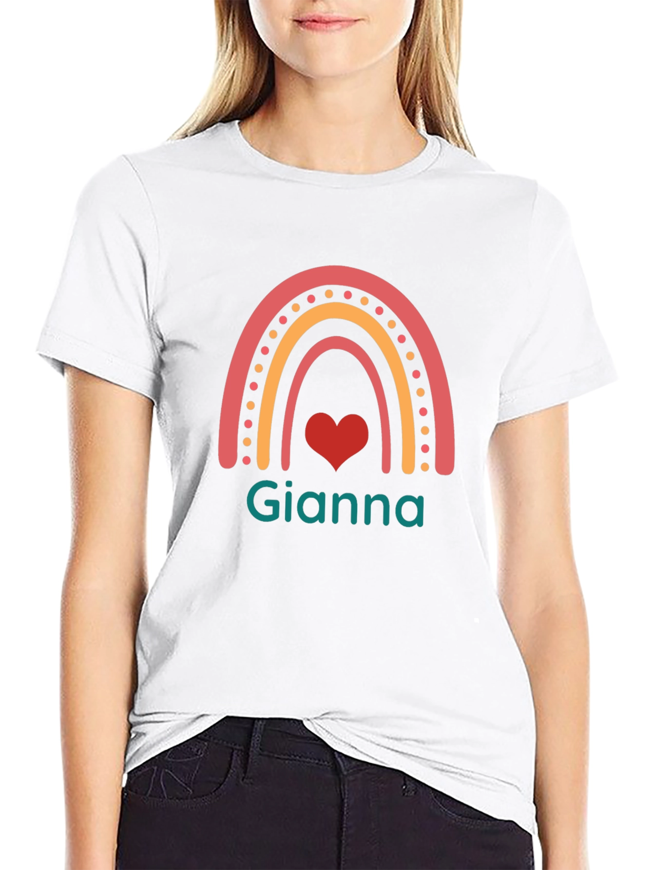 Gianna Rainbow Heart Personalized T-Shirt