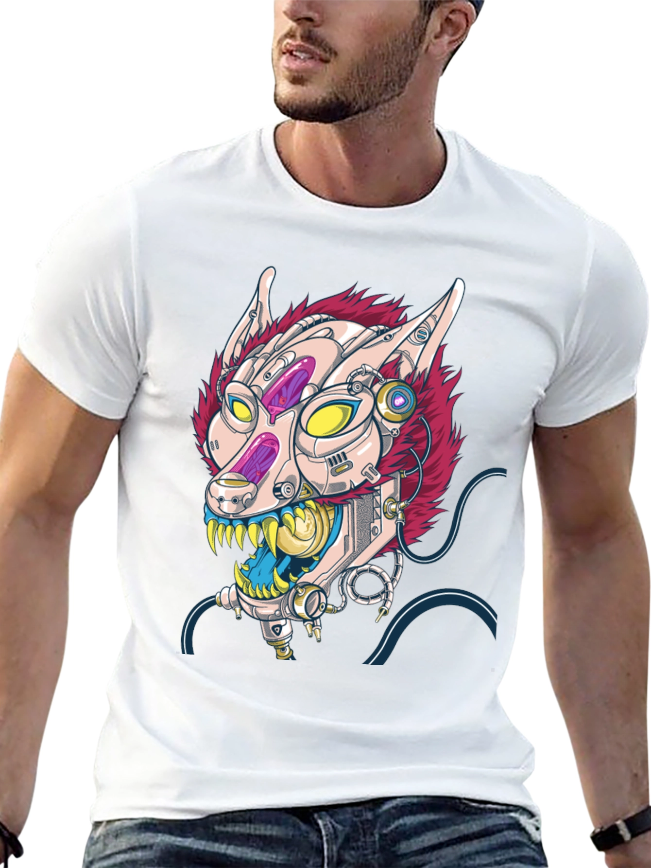 Cyberpunk Cat T-Shirt - Robotic Feline Design