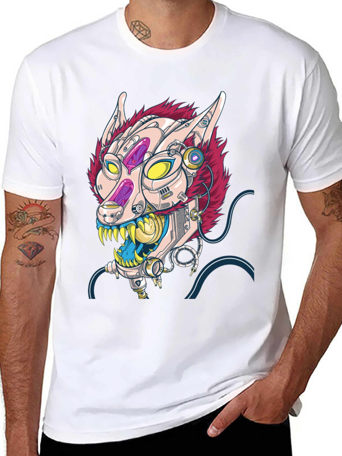 Cyberpunk Cat T-Shirt - Robotic Feline Design