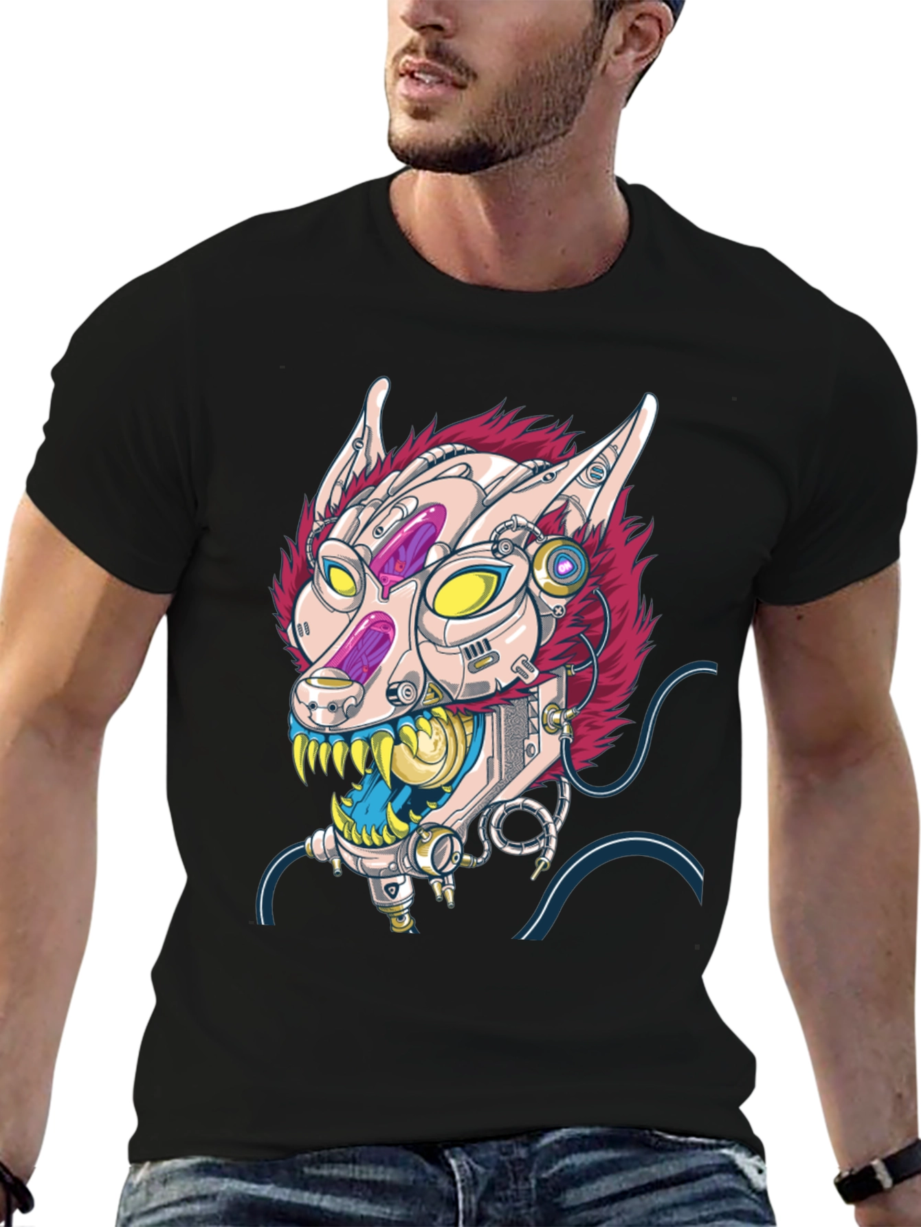 Cyberpunk Cat T-Shirt - Robotic Feline Design