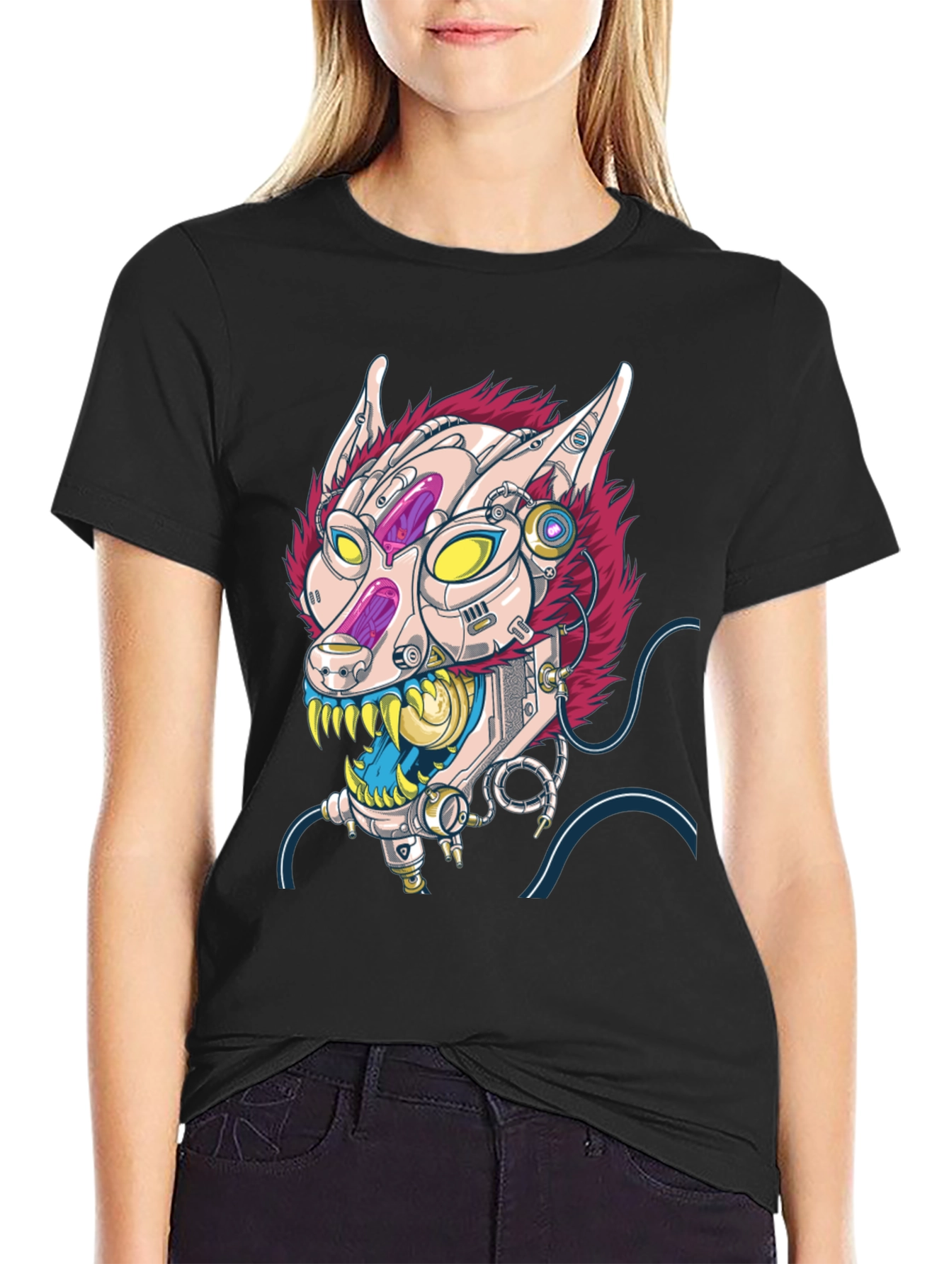 Cyberpunk Cat T-Shirt - Robotic Feline Design
