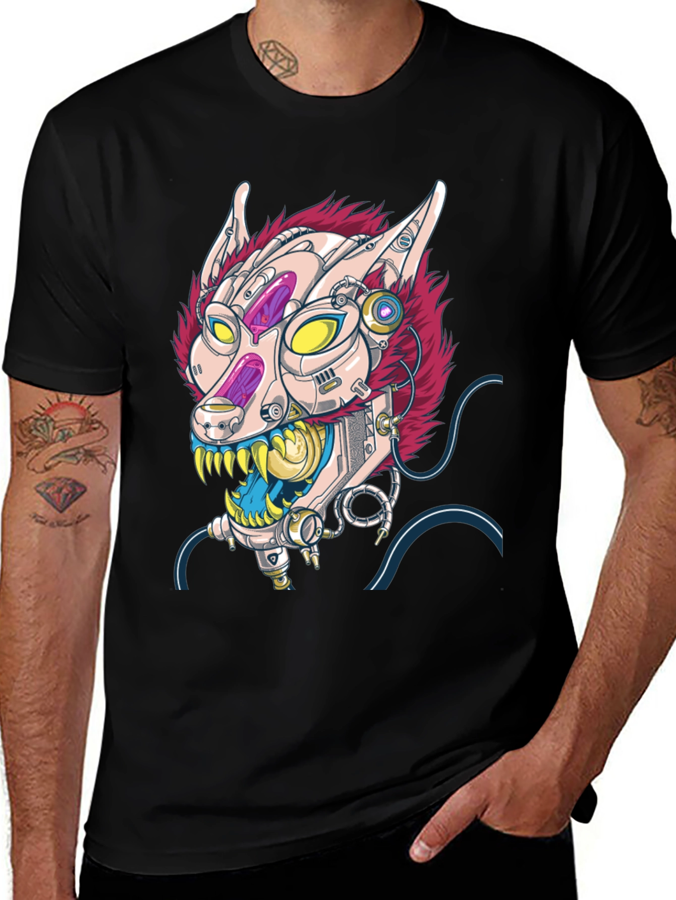 Cyberpunk Cat T-Shirt - Robotic Feline Design