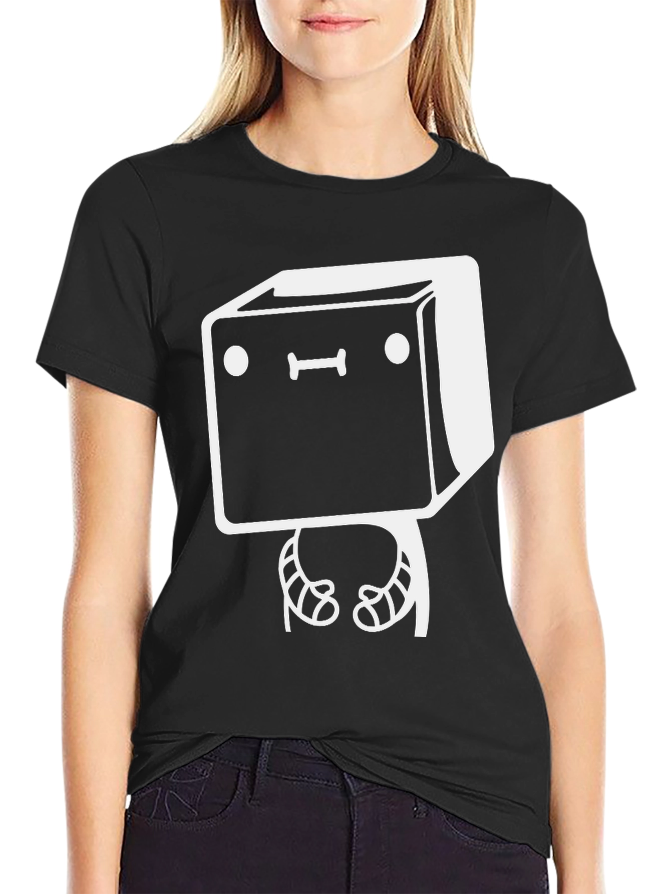 Funny Robot Graphic Tee - Black Cotton Casual Shirt