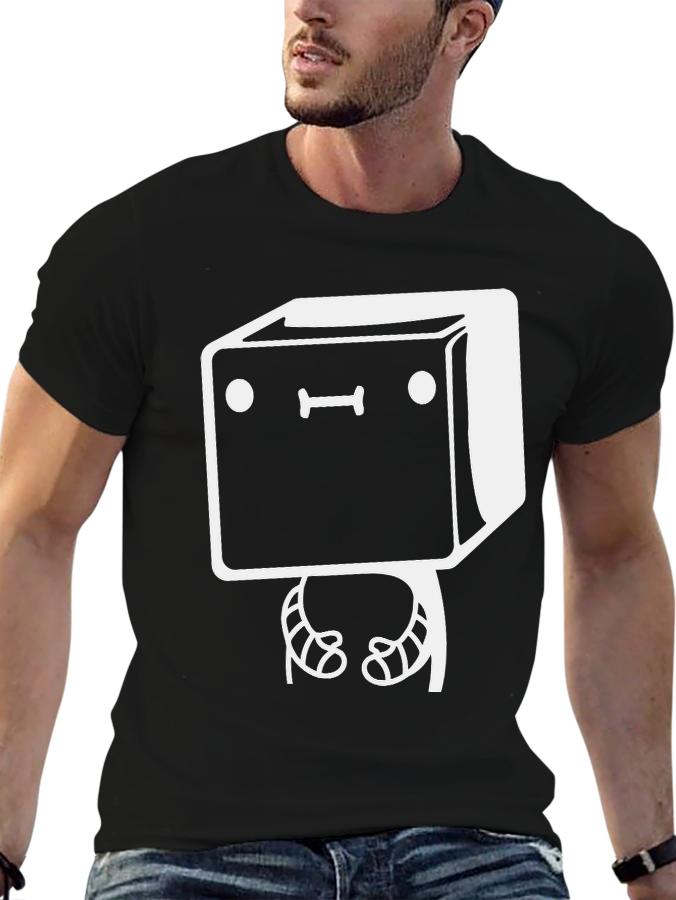 Funny Robot Graphic Tee - Black Cotton Casual Shirt