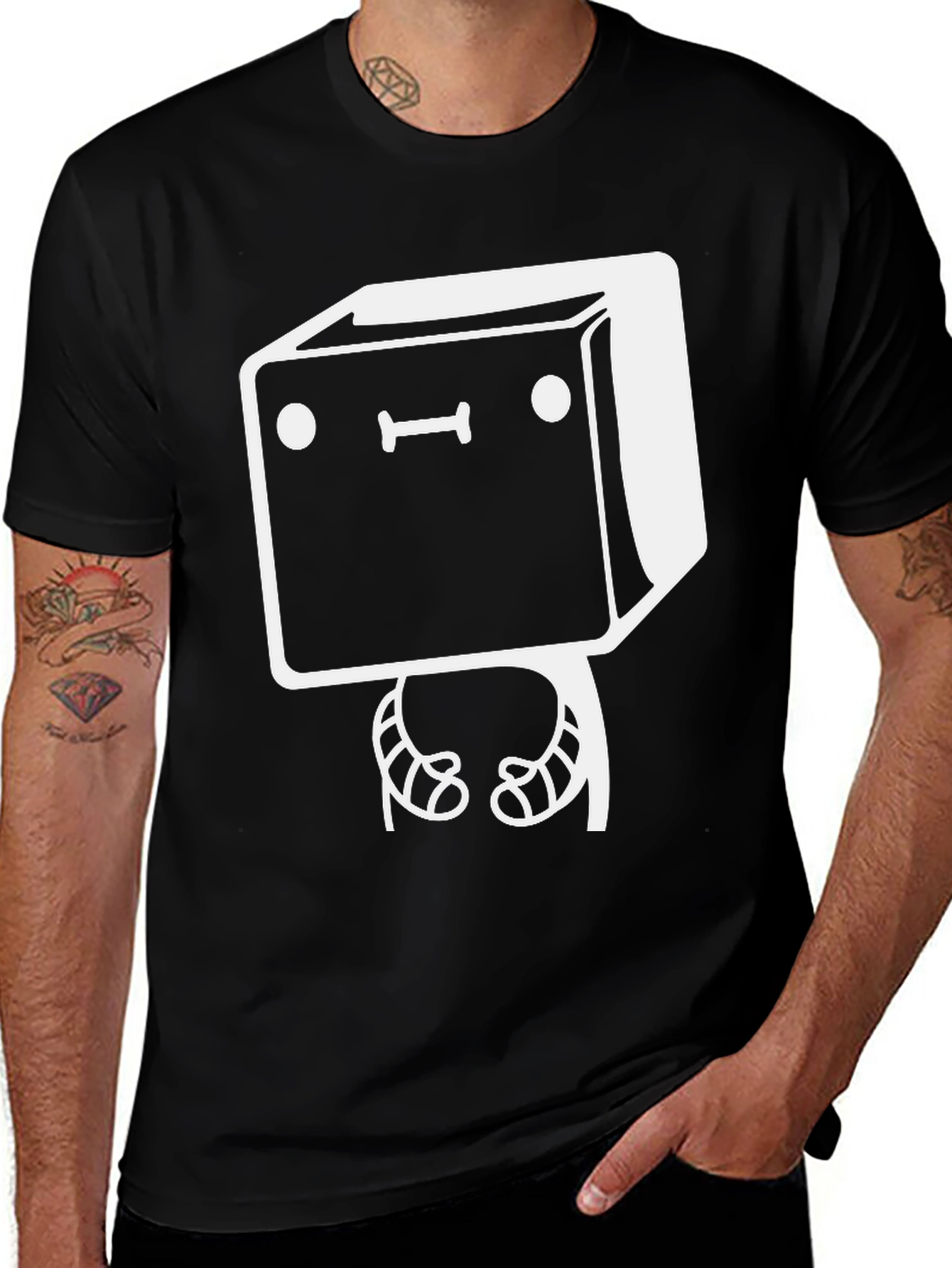 Funny Robot Graphic Tee - Black Cotton Casual Shirt
