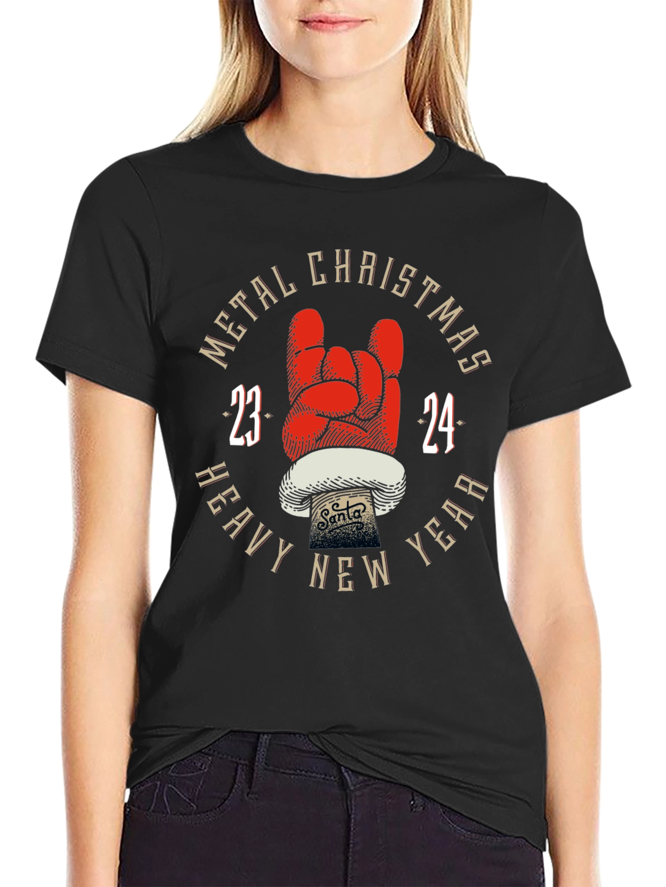 Metal Christmas Heavy New Year 2024 Black T-Shirt