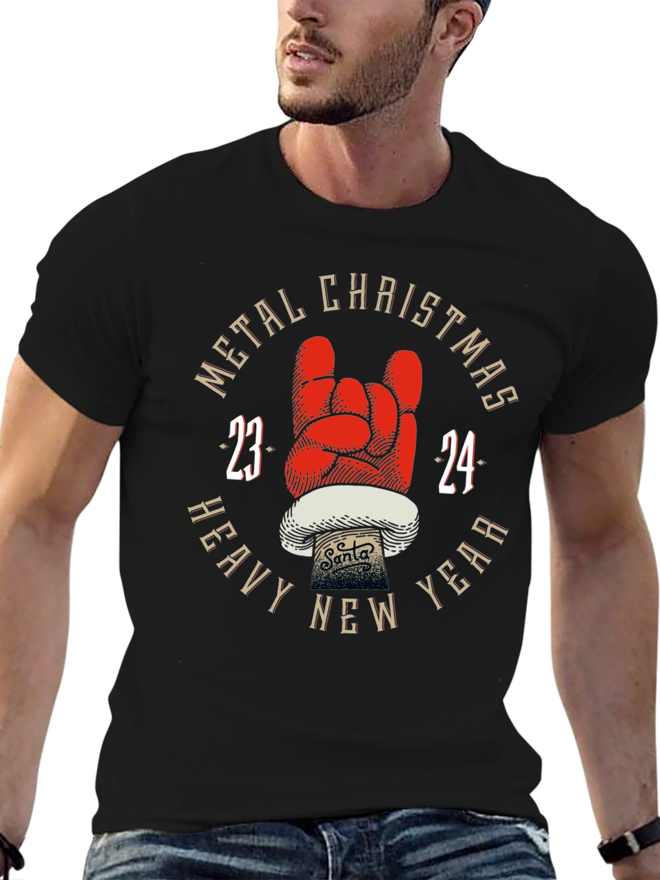 Metal Christmas Heavy New Year 2024 Black T-Shirt