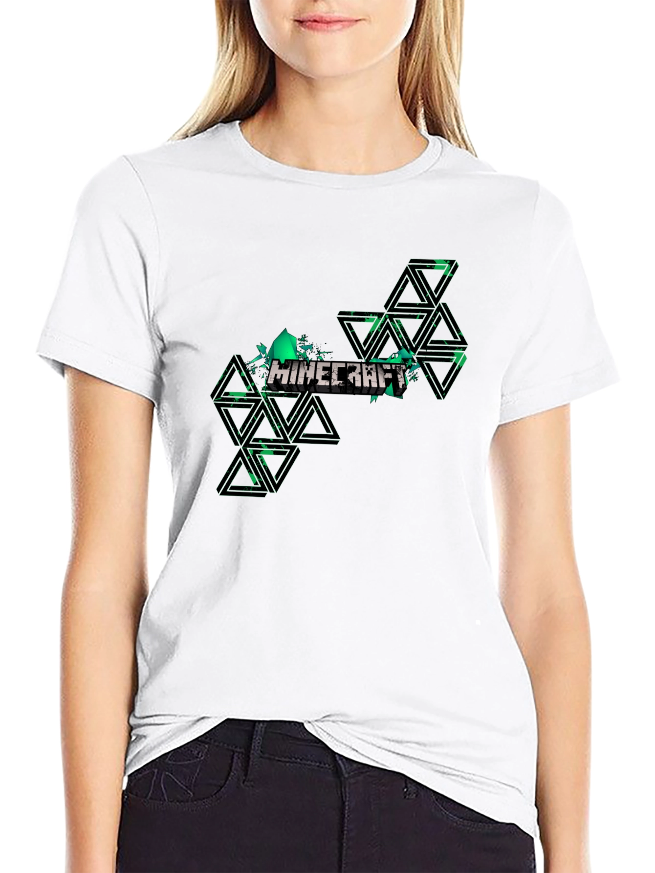 Minecraft Graphic Tee - Black Cotton Casual Shirt