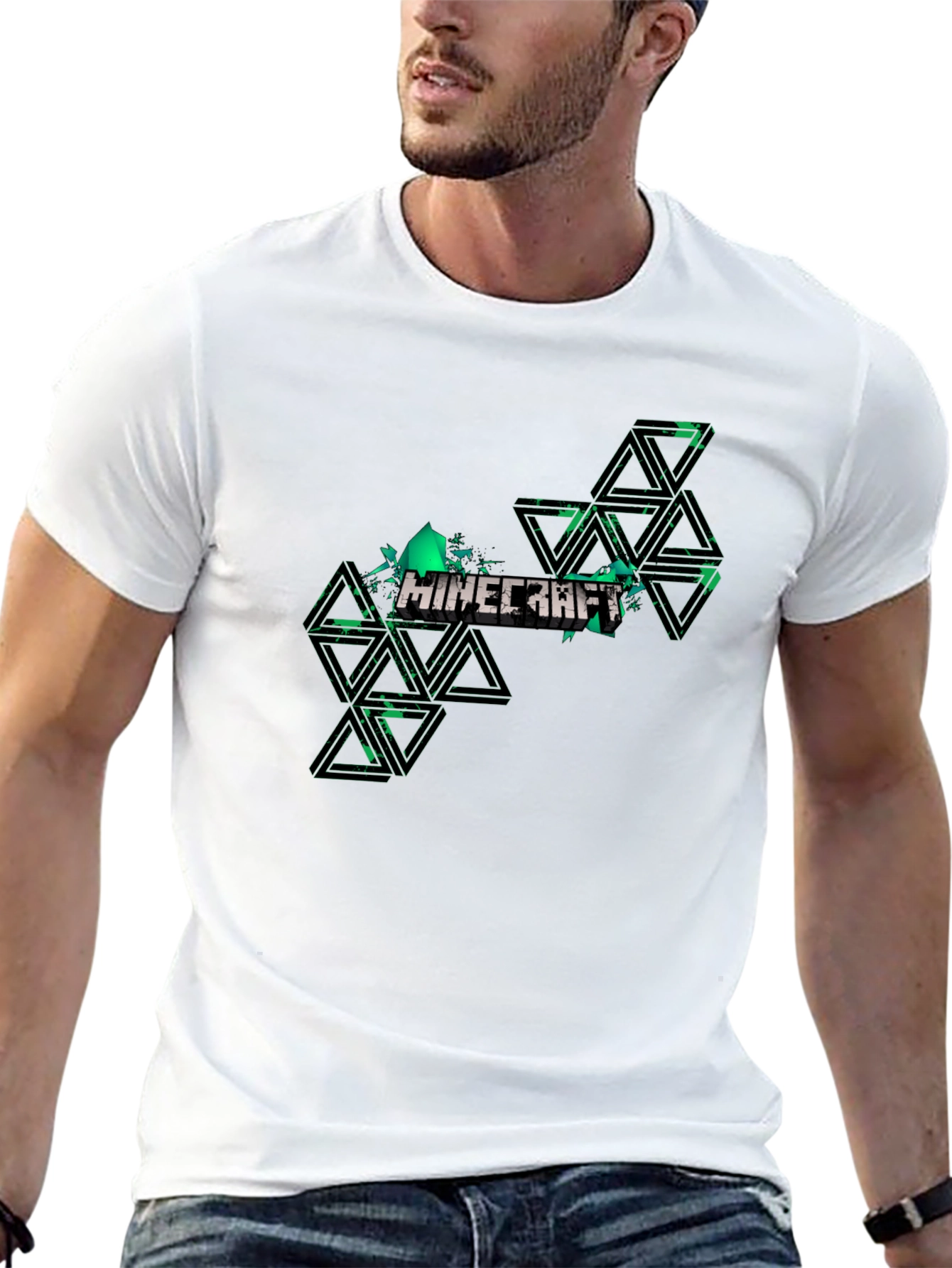 Minecraft Graphic Tee - Black Cotton Casual Shirt