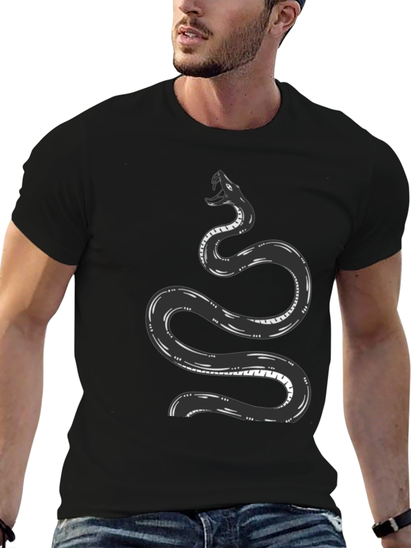 Snake Graphic Tee - Black Cotton T-Shirt