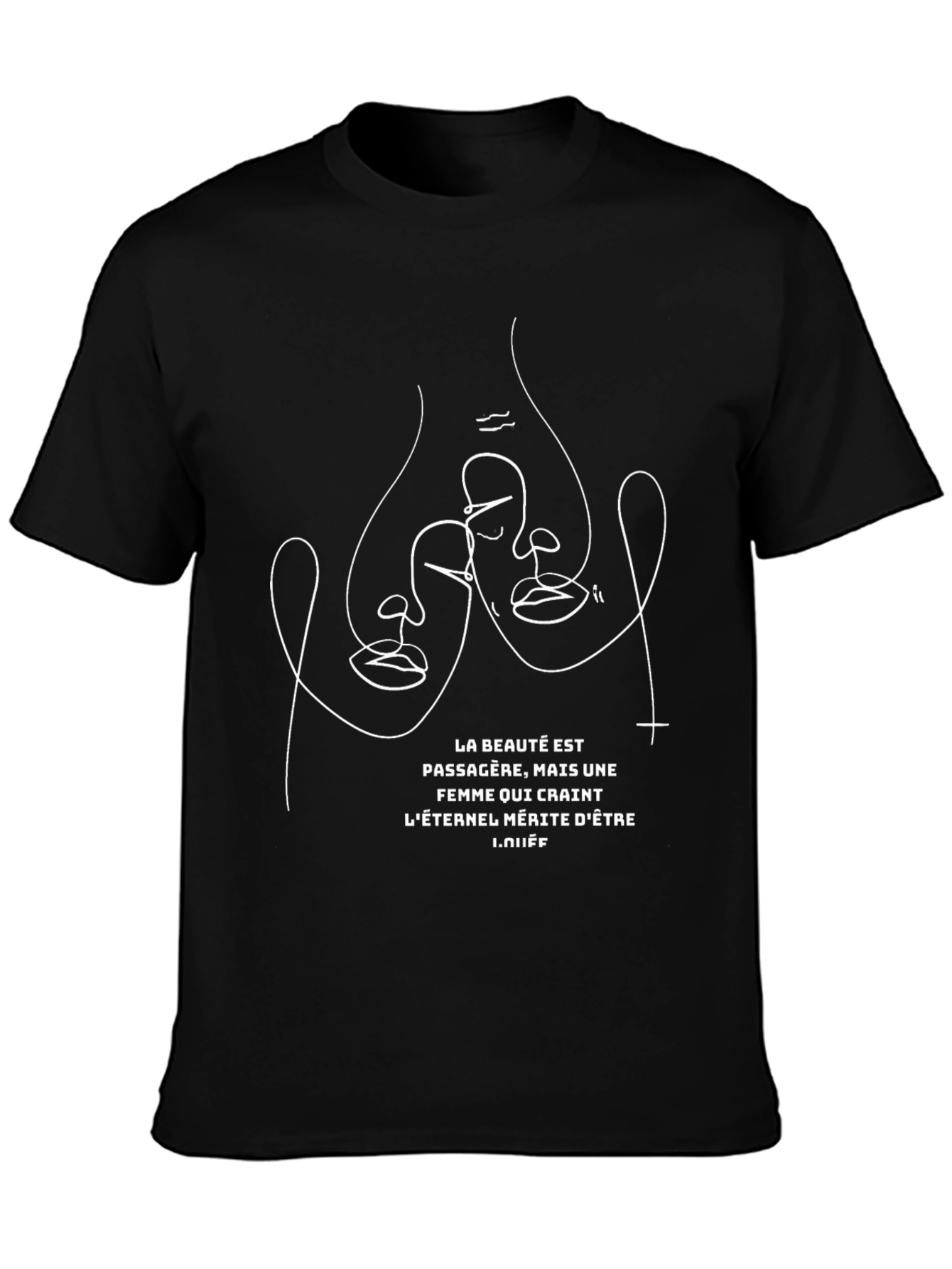 Abstract Face Line Art Graphic T-Shirt - Black