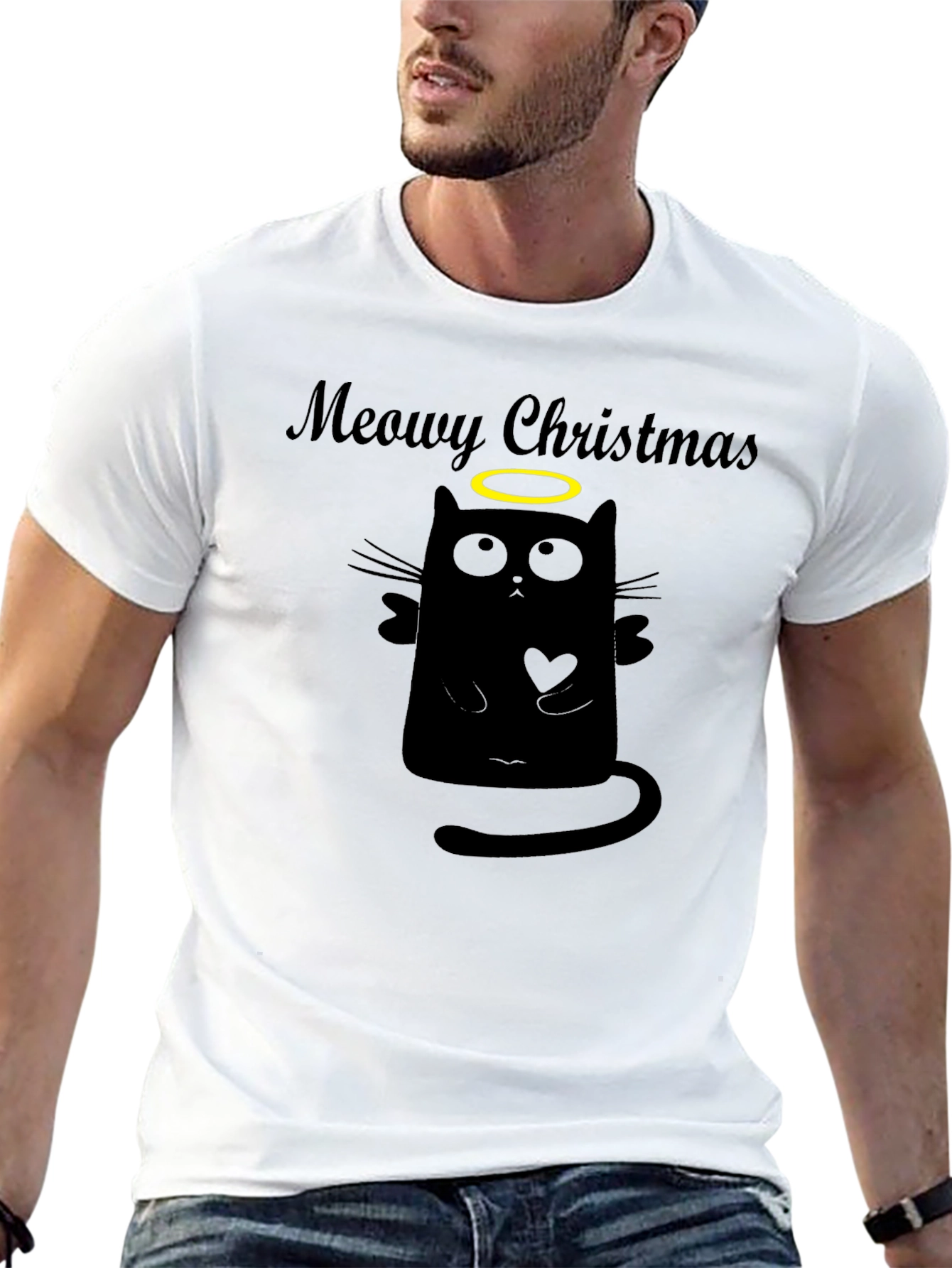 Meowy Christmas Cat Angel Graphic Tee