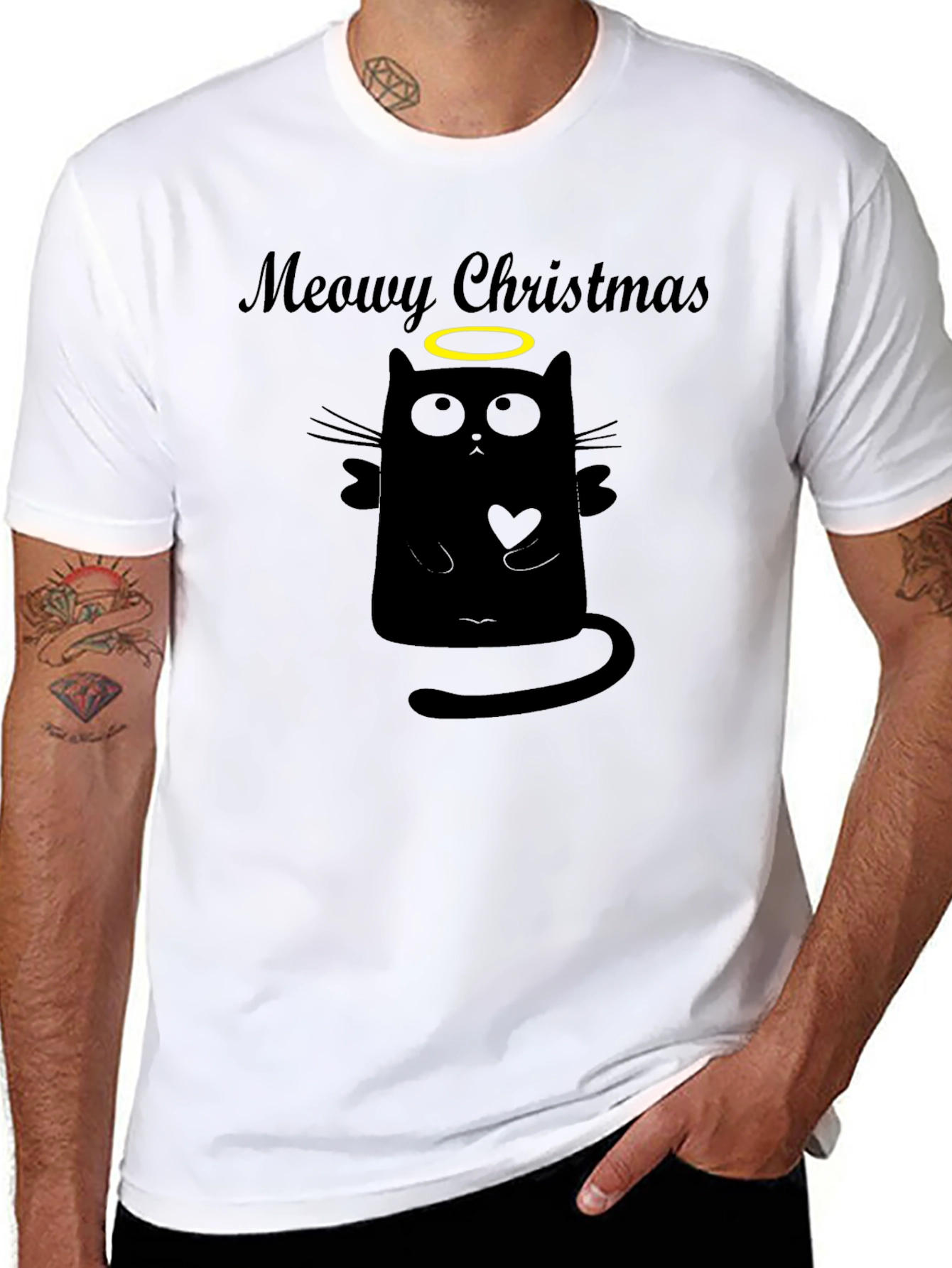 Meowy Christmas Cat Angel Graphic Tee