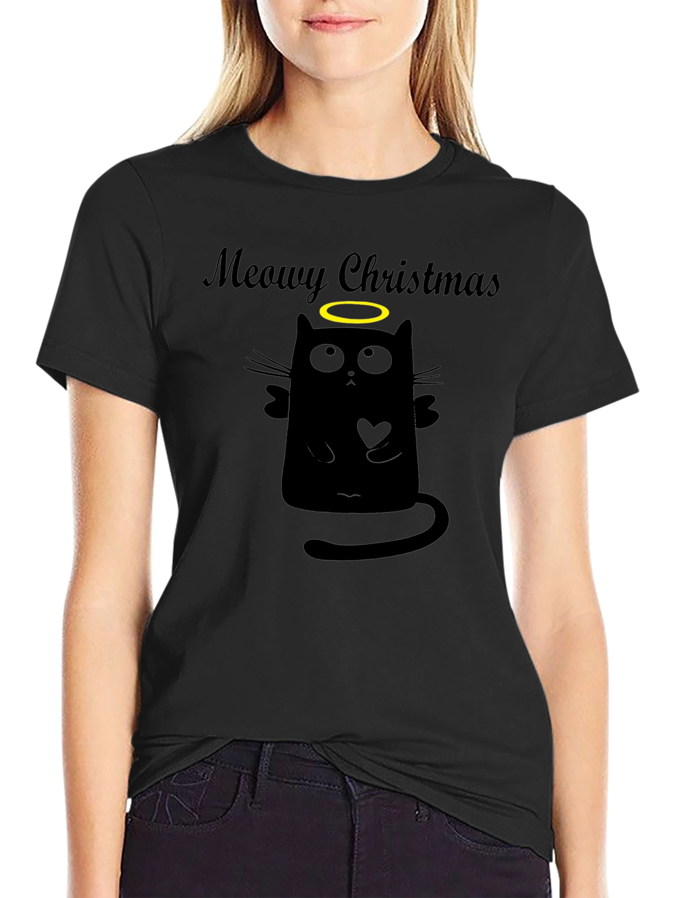 Meowy Christmas Cat Angel Graphic Tee