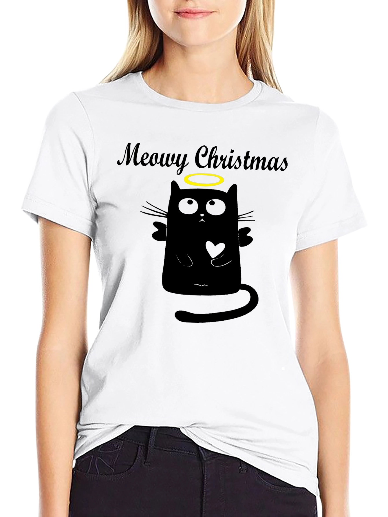 Meowy Christmas Cat Angel Graphic Tee
