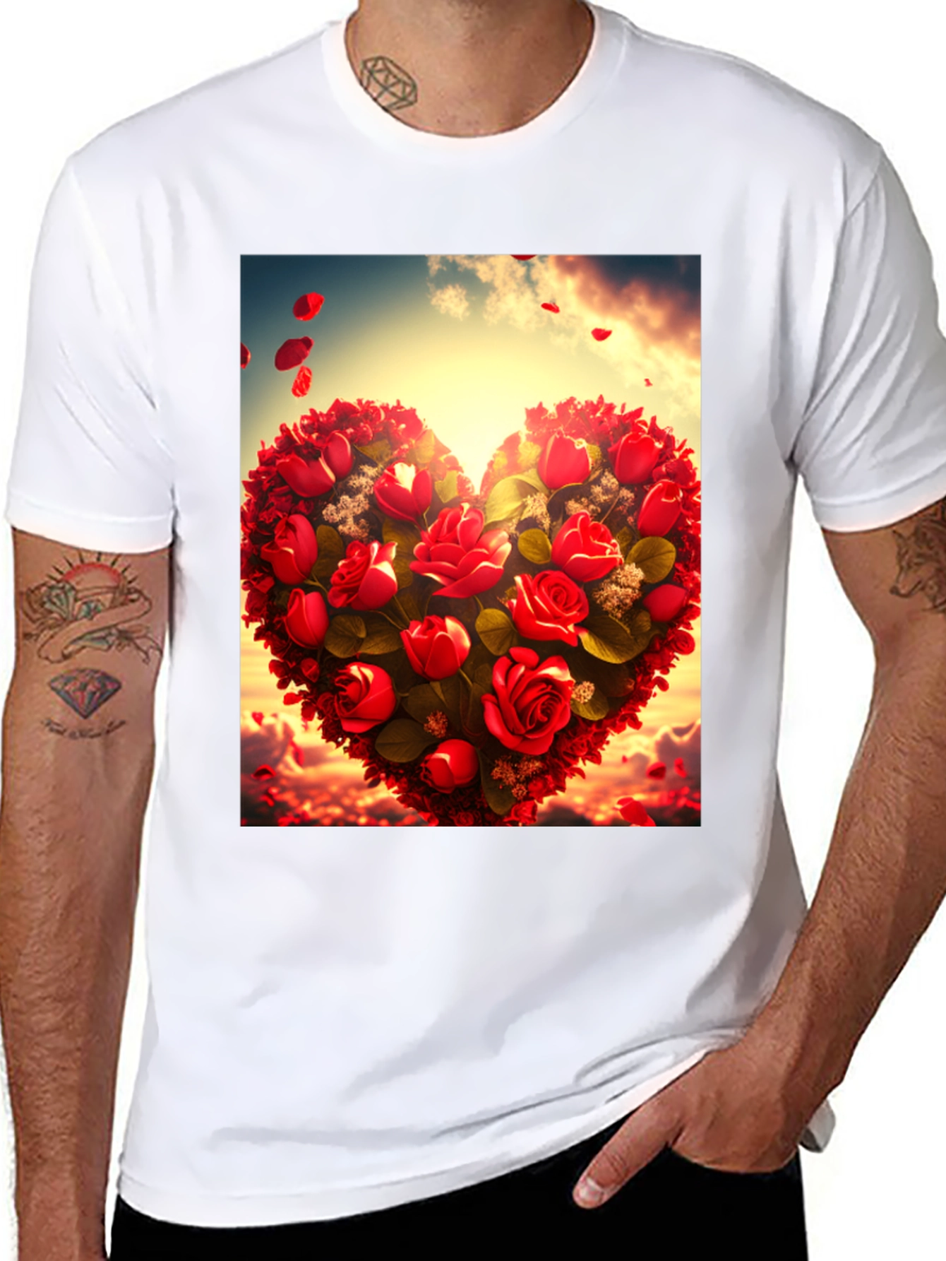 Romantic Rose Heart Graphic Tee - Black