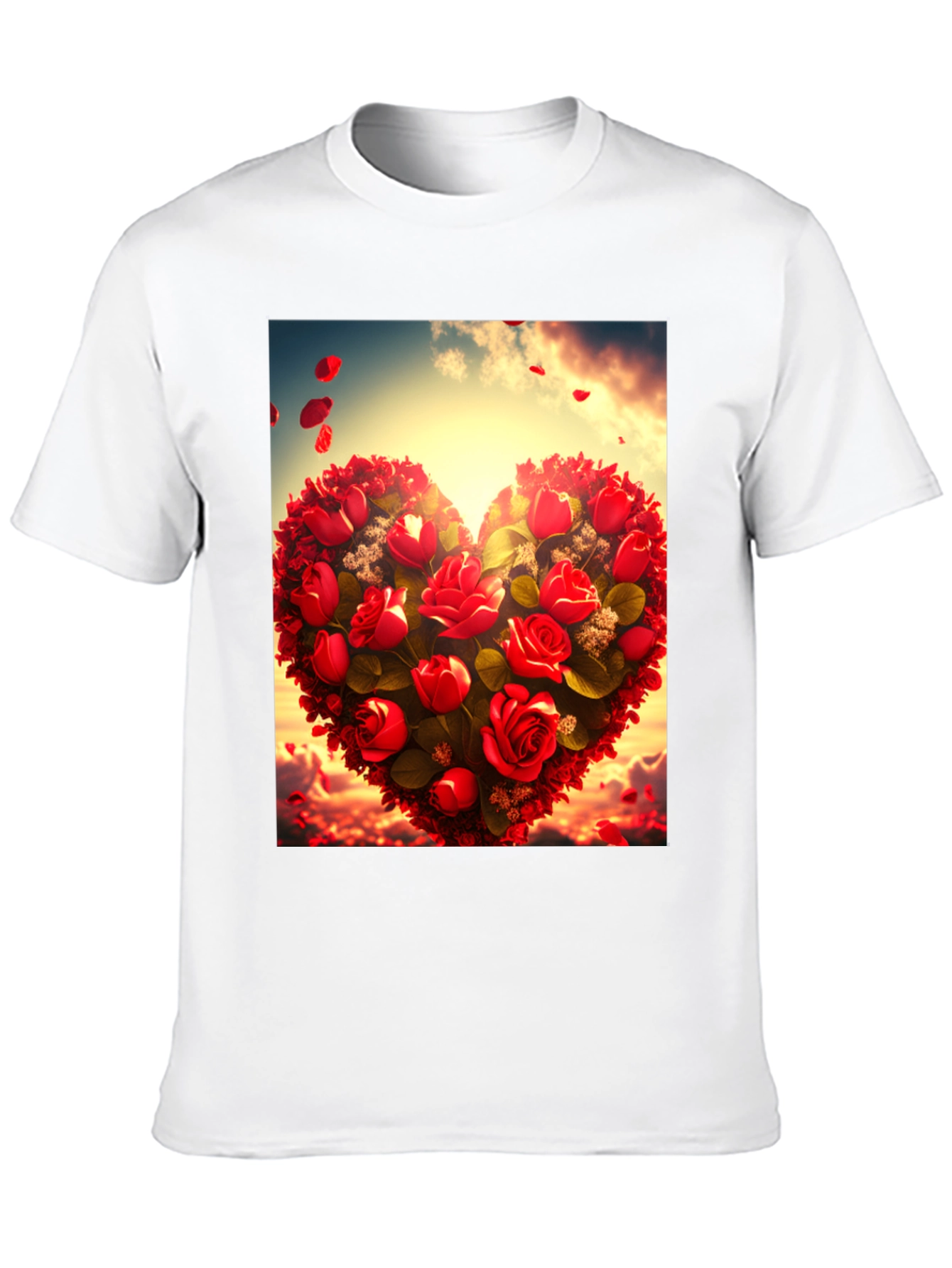 Romantic Rose Heart Graphic Tee - Black