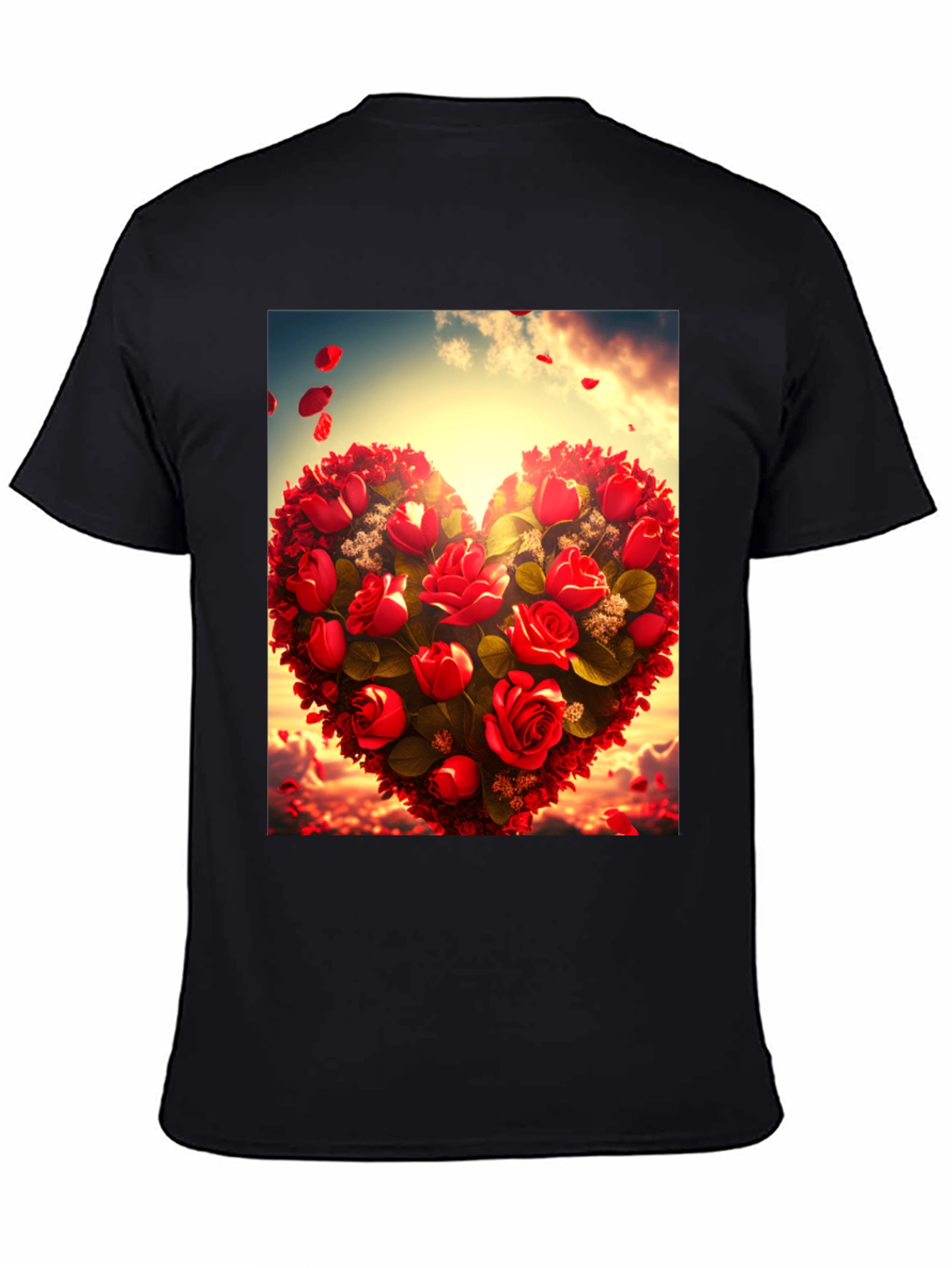 Romantic Rose Heart Graphic Tee - Black