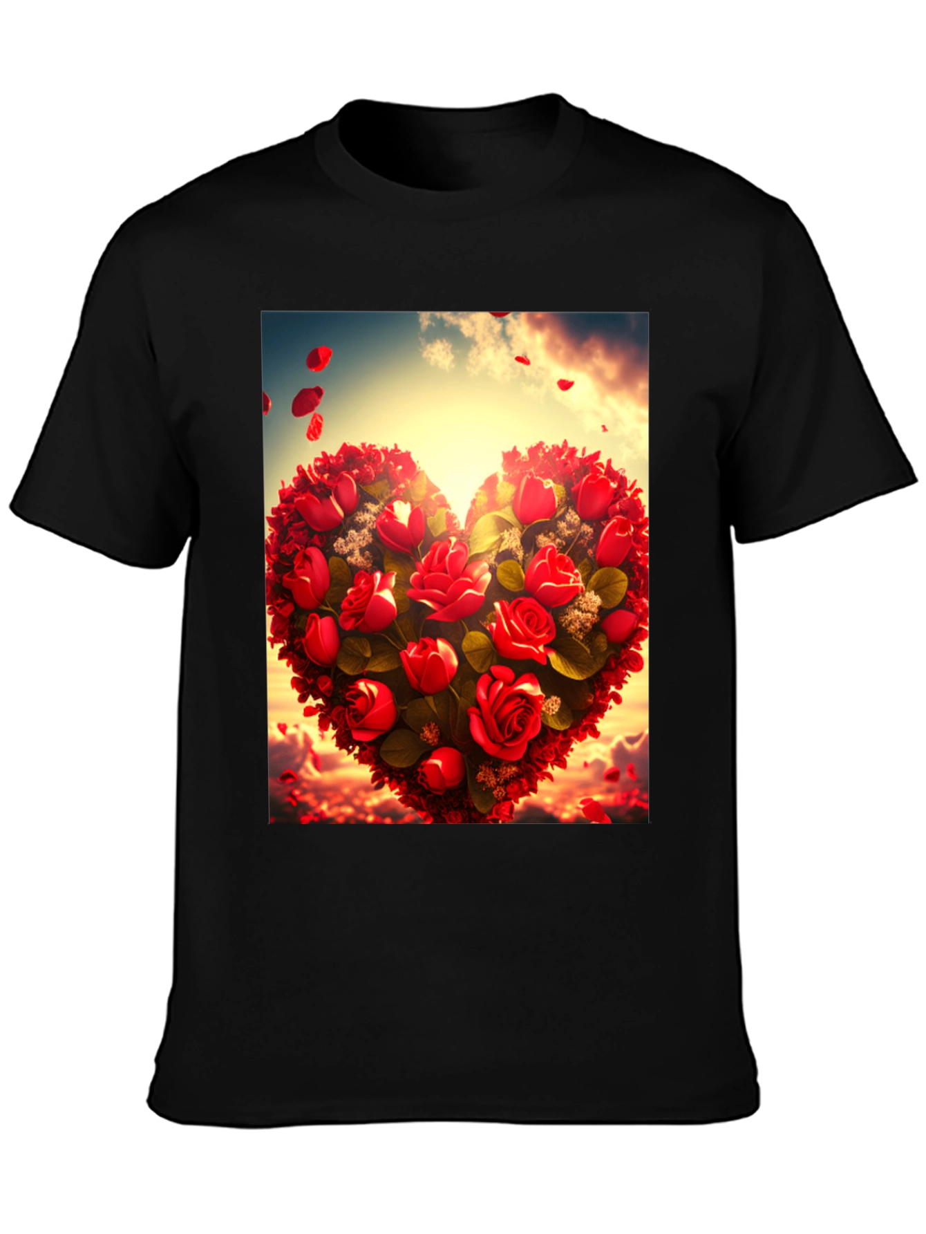 Romantic Rose Heart Graphic Tee - Black