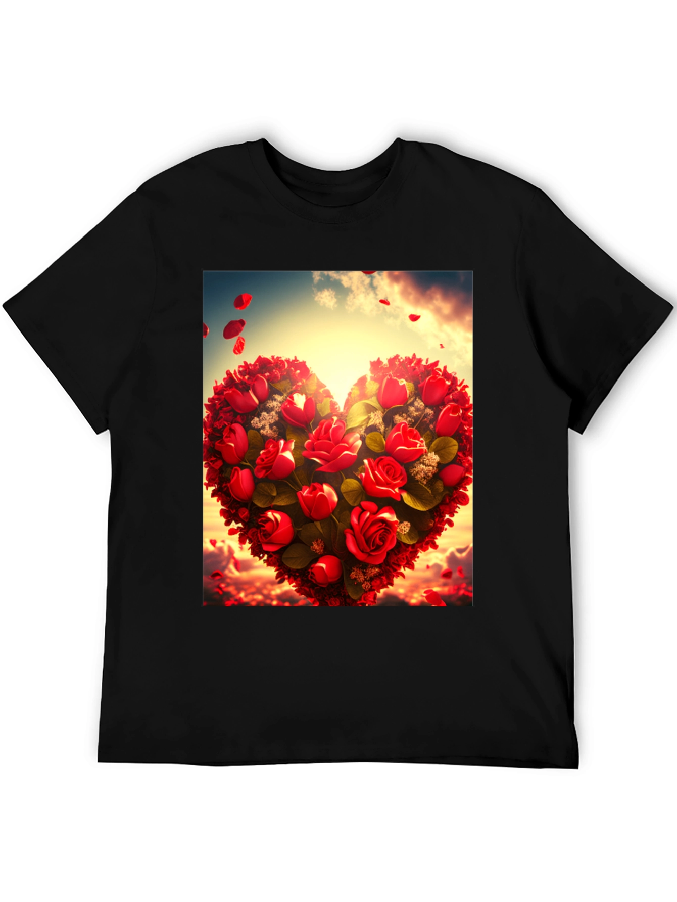 Romantic Rose Heart Graphic Tee - Black
