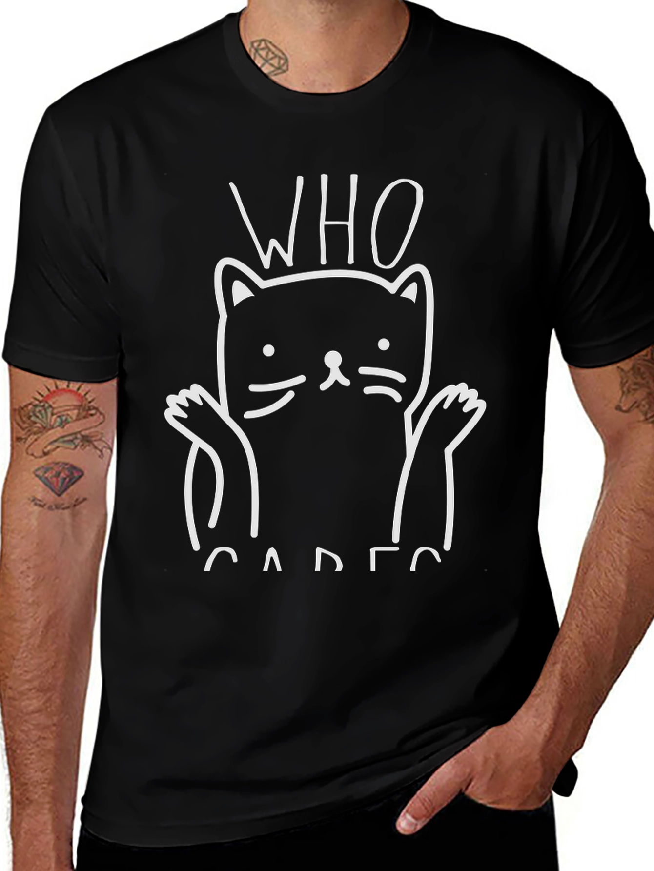 Who Cares Cat Graphic Tee - Funny Unisex T-Shirt