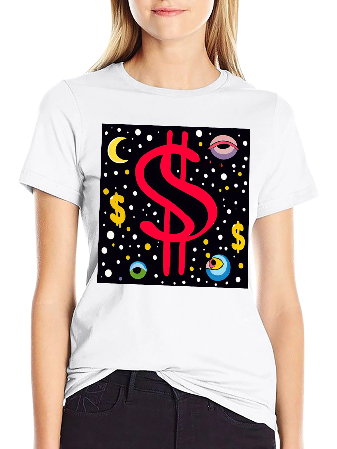 Dollar Sign Graphic Tee - Black Cotton