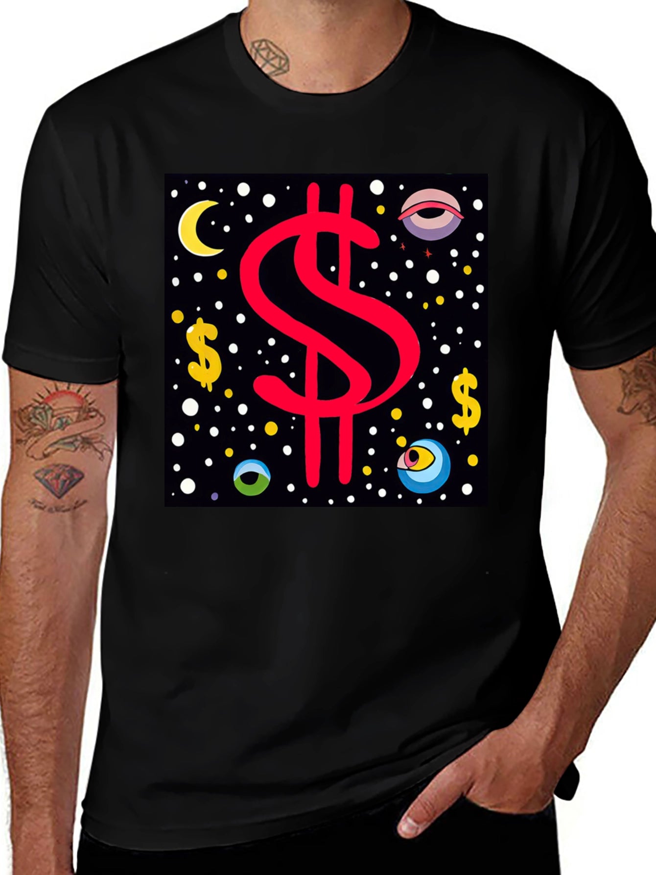 Dollar Sign Graphic Tee - Black Cotton