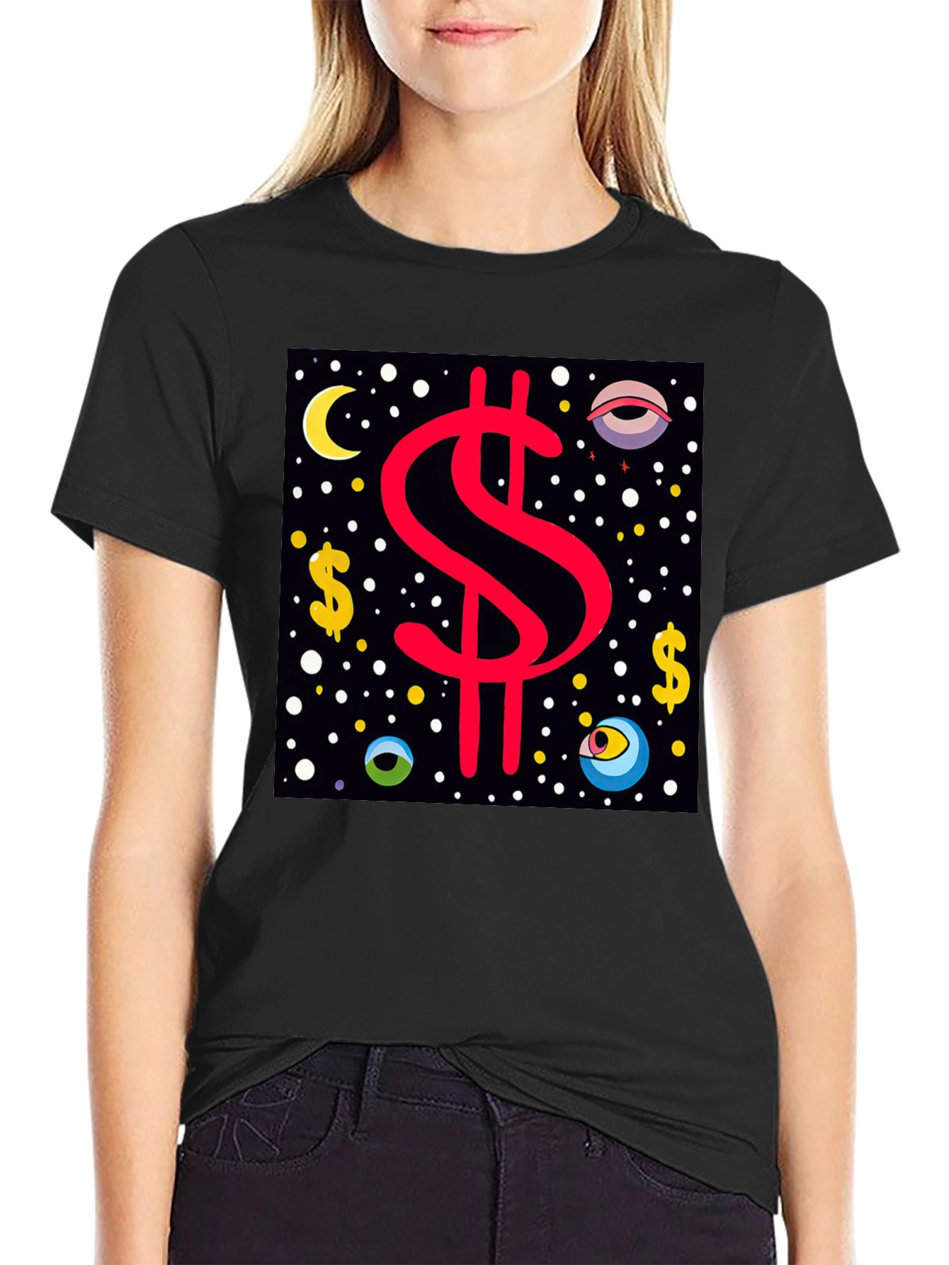 Dollar Sign Graphic Tee - Black Cotton