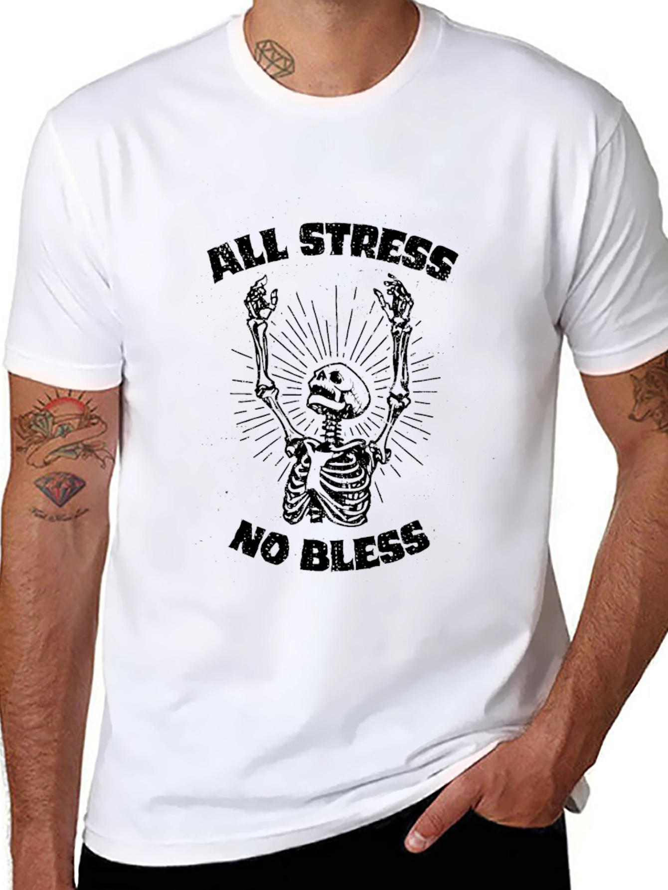 All Stress No Bless Skeleton Graphic Tee