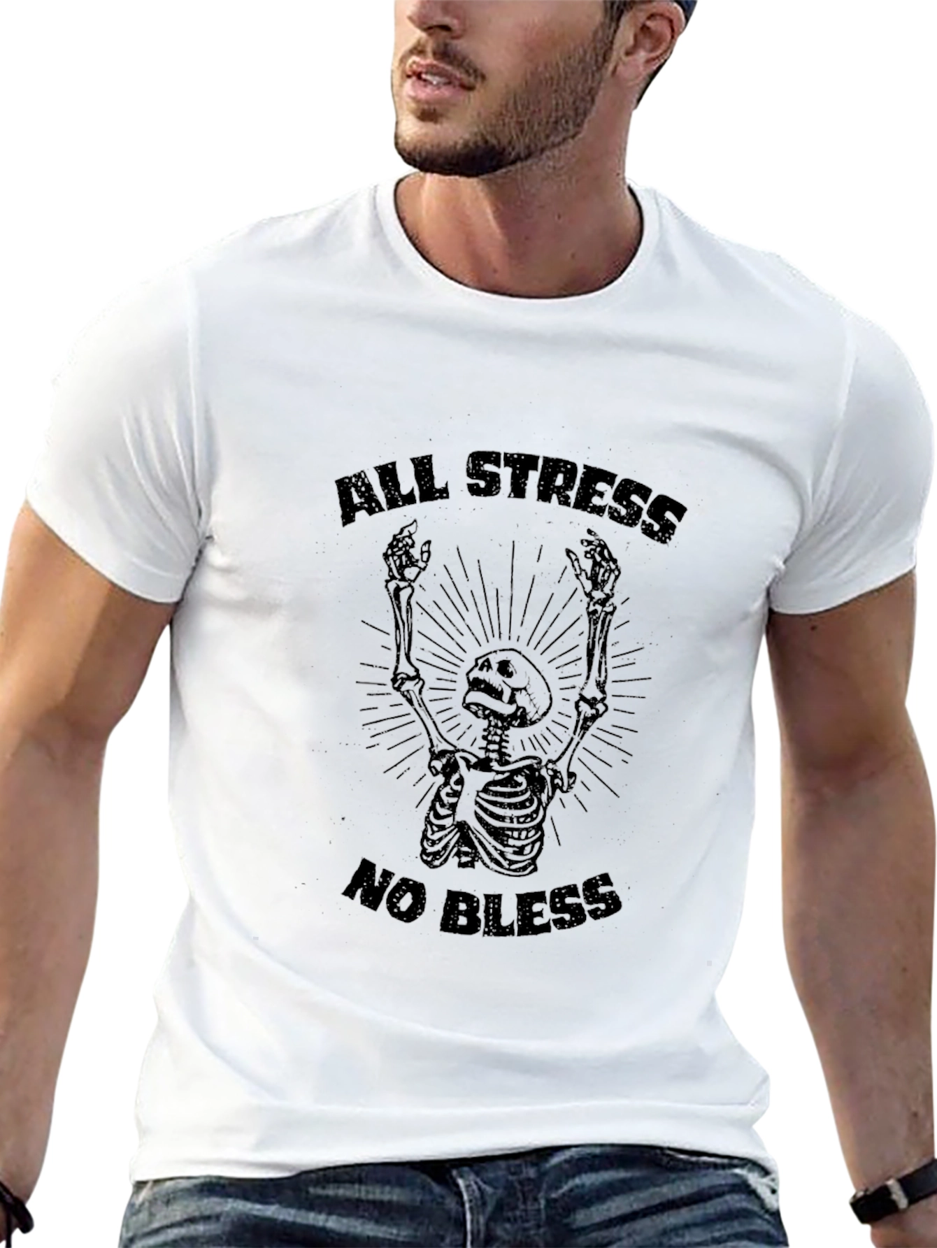 All Stress No Bless Skeleton Graphic Tee