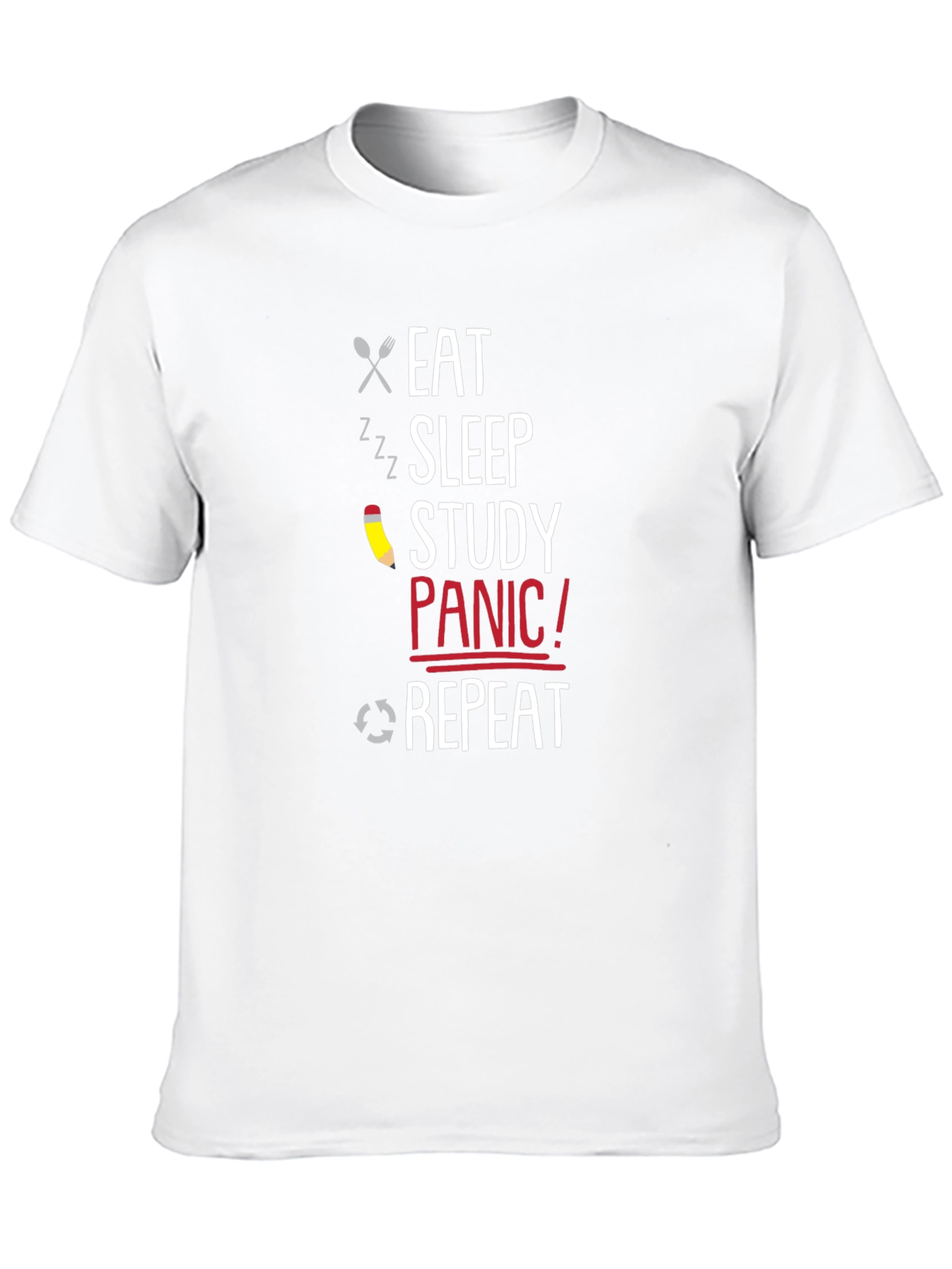Eat Sleep Study Panic Repeat Black T-Shirt