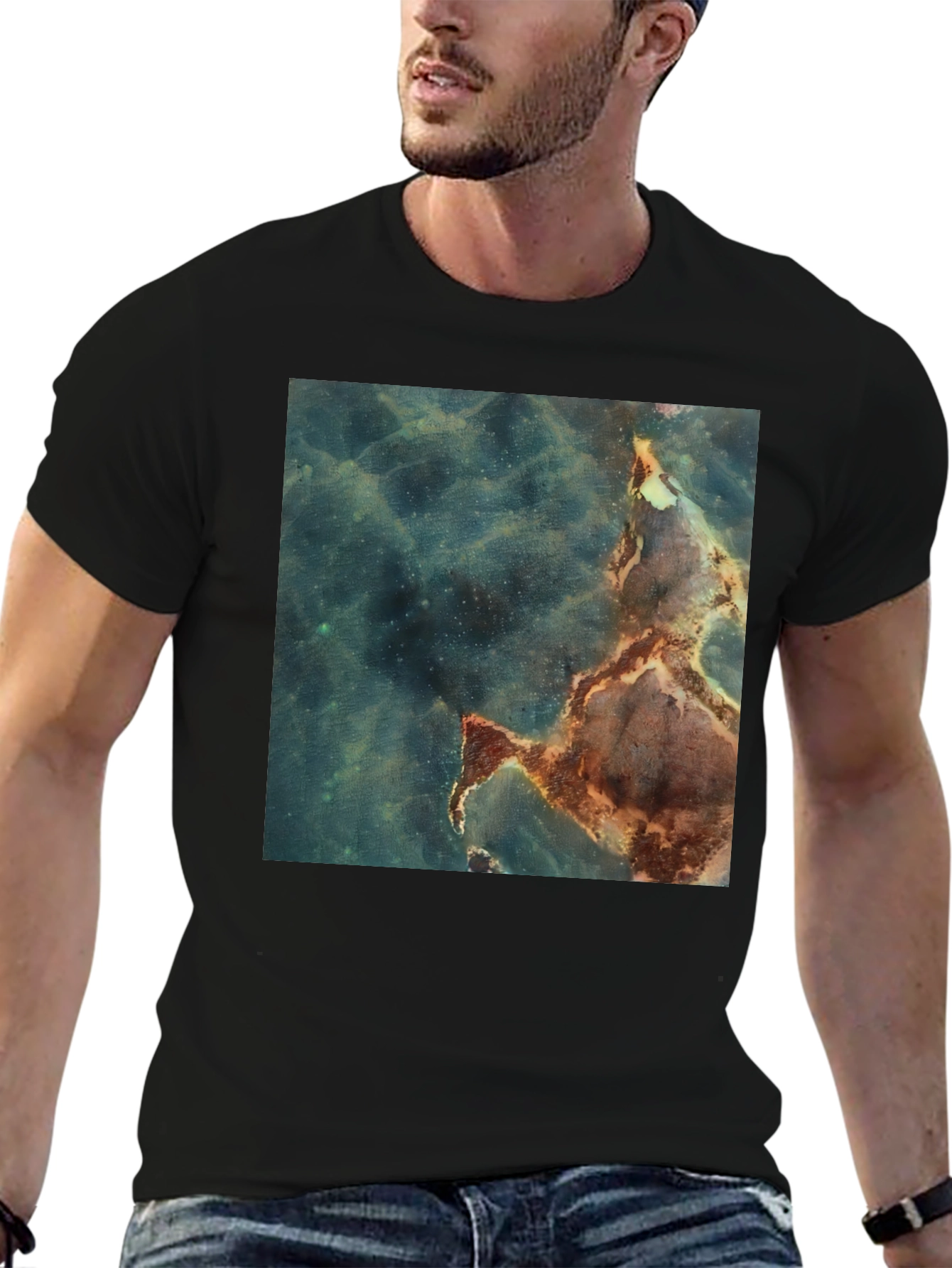 Nebula Print Black T-Shirt - Unique Graphic Tee