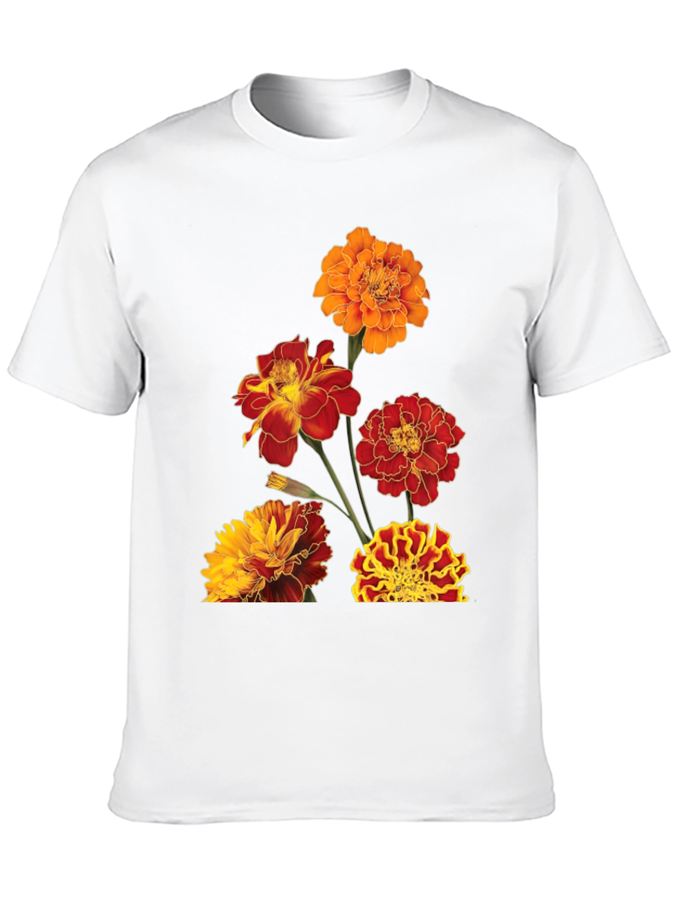 Floral Print Tee - Vibrant Marigold Design