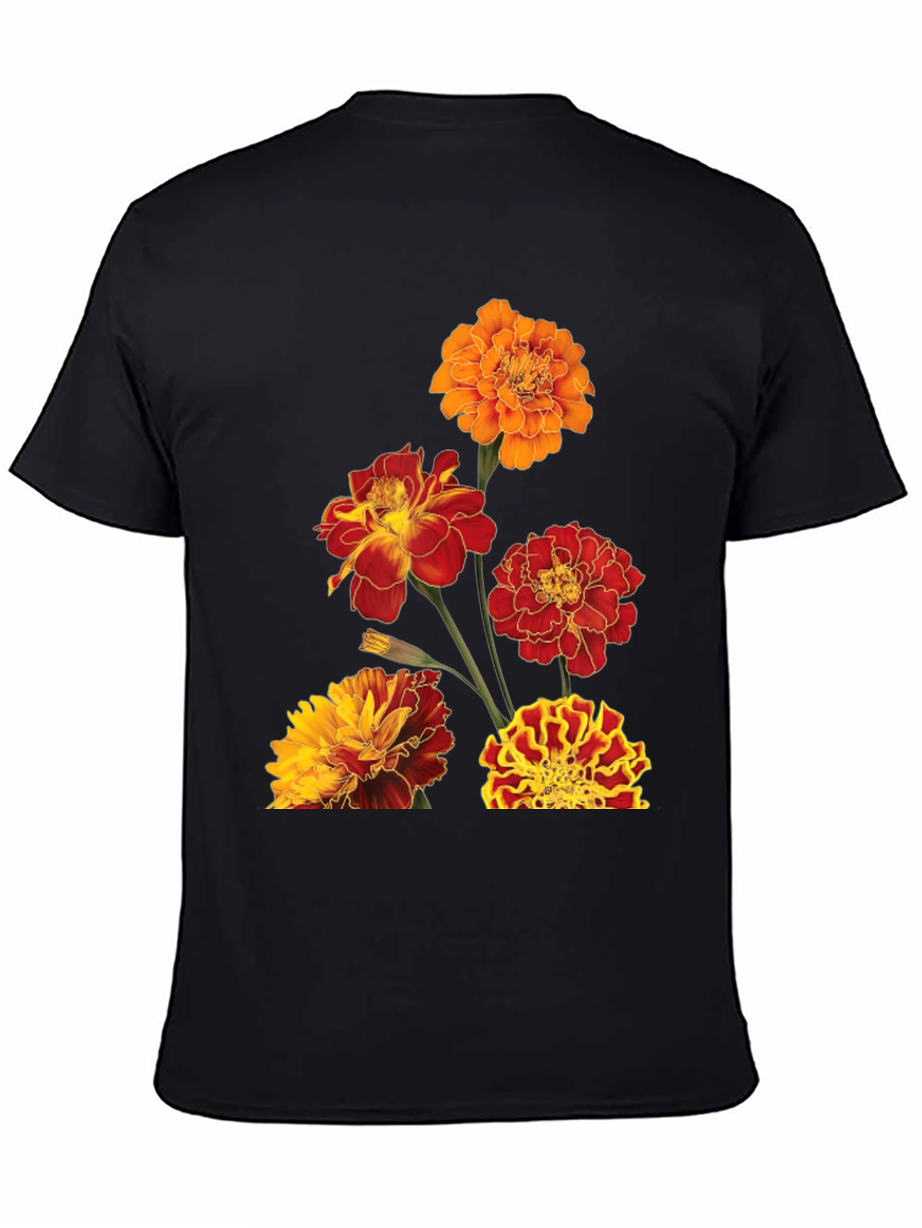 Floral Print Tee - Vibrant Marigold Design