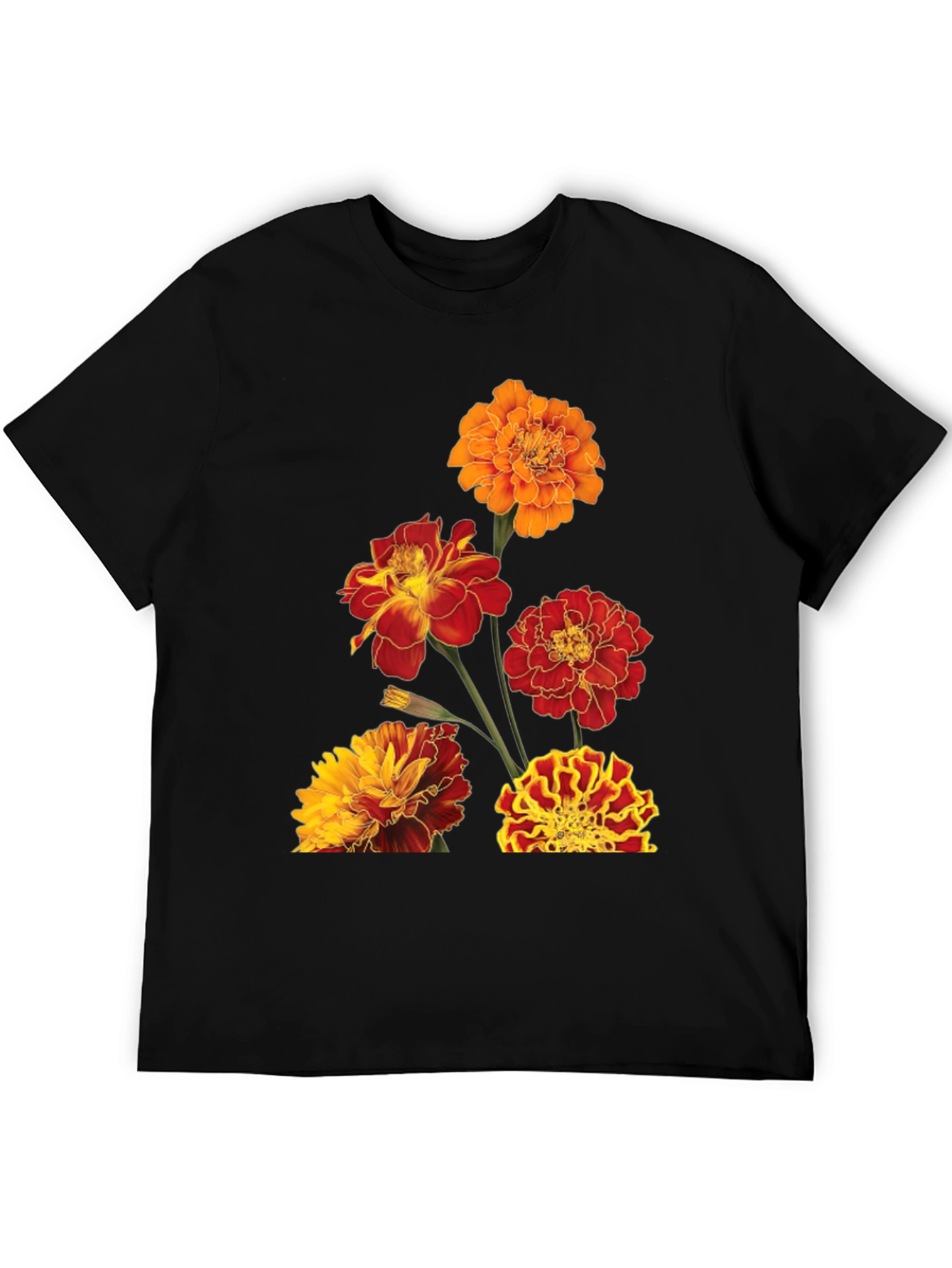 Floral Print Tee - Vibrant Marigold Design