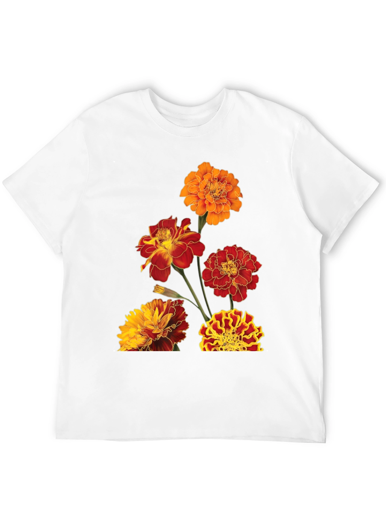 Floral Print Tee - Vibrant Marigold Design