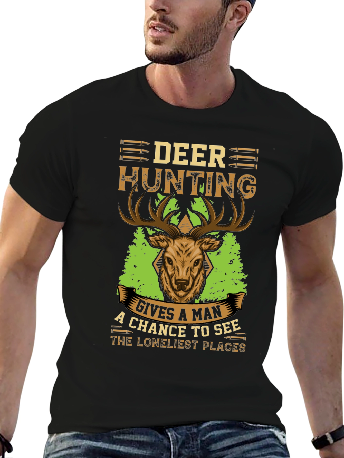 Deer Hunting Graphic T-Shirt - Mens Black Tee