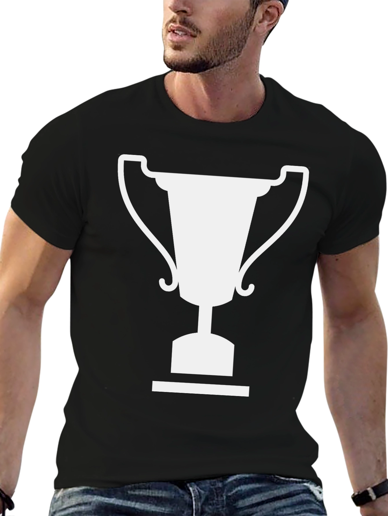 Winners Trophy Graphic Tee - Black Cotton T-Shirt