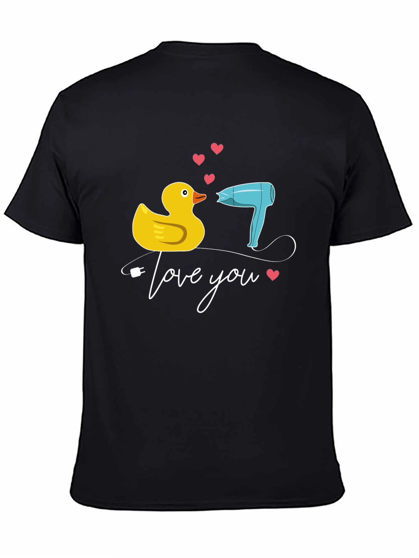 Duck & Hair Dryer Love You Black T-Shirt