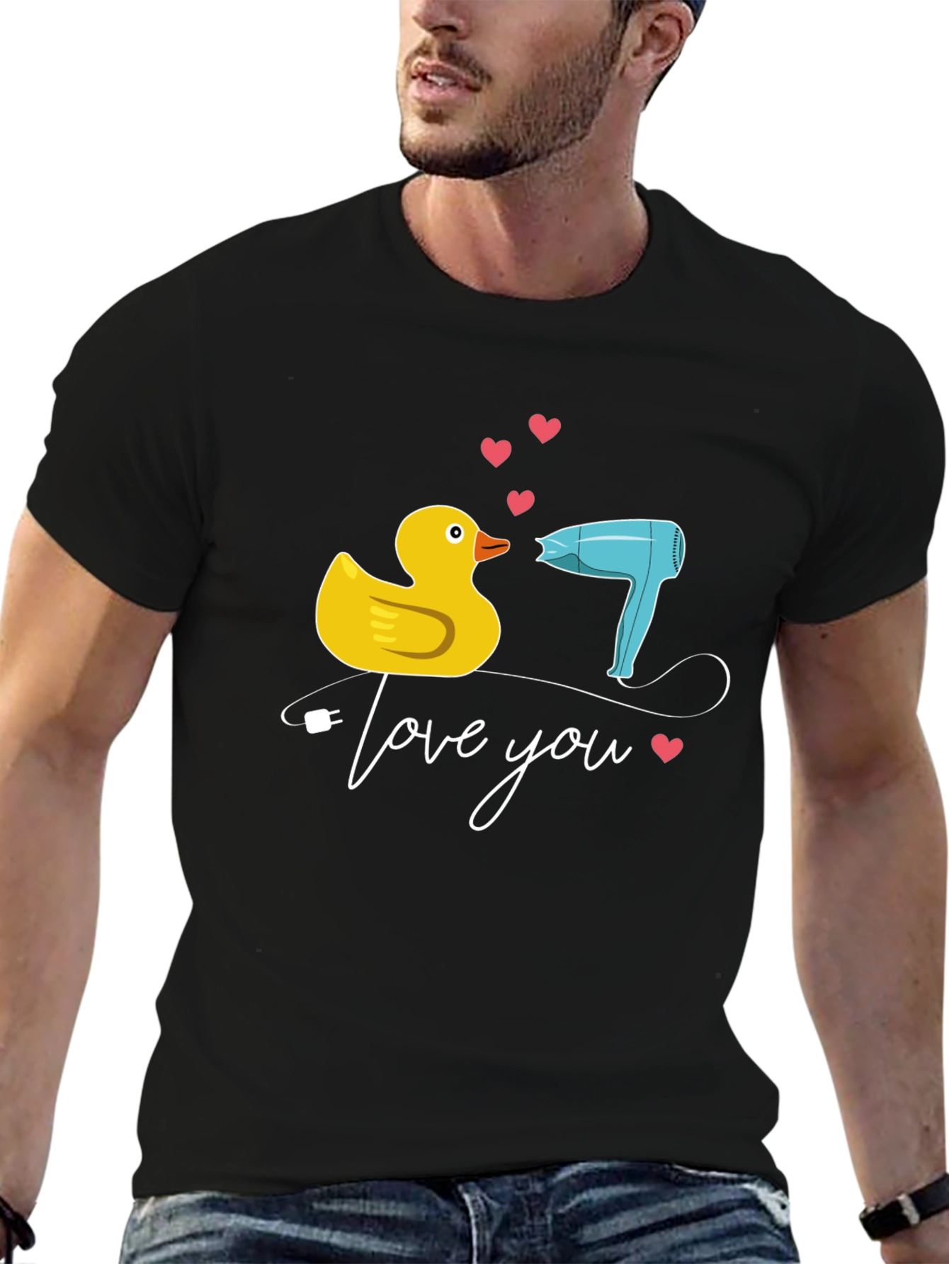 Duck & Hair Dryer Love You Black T-Shirt