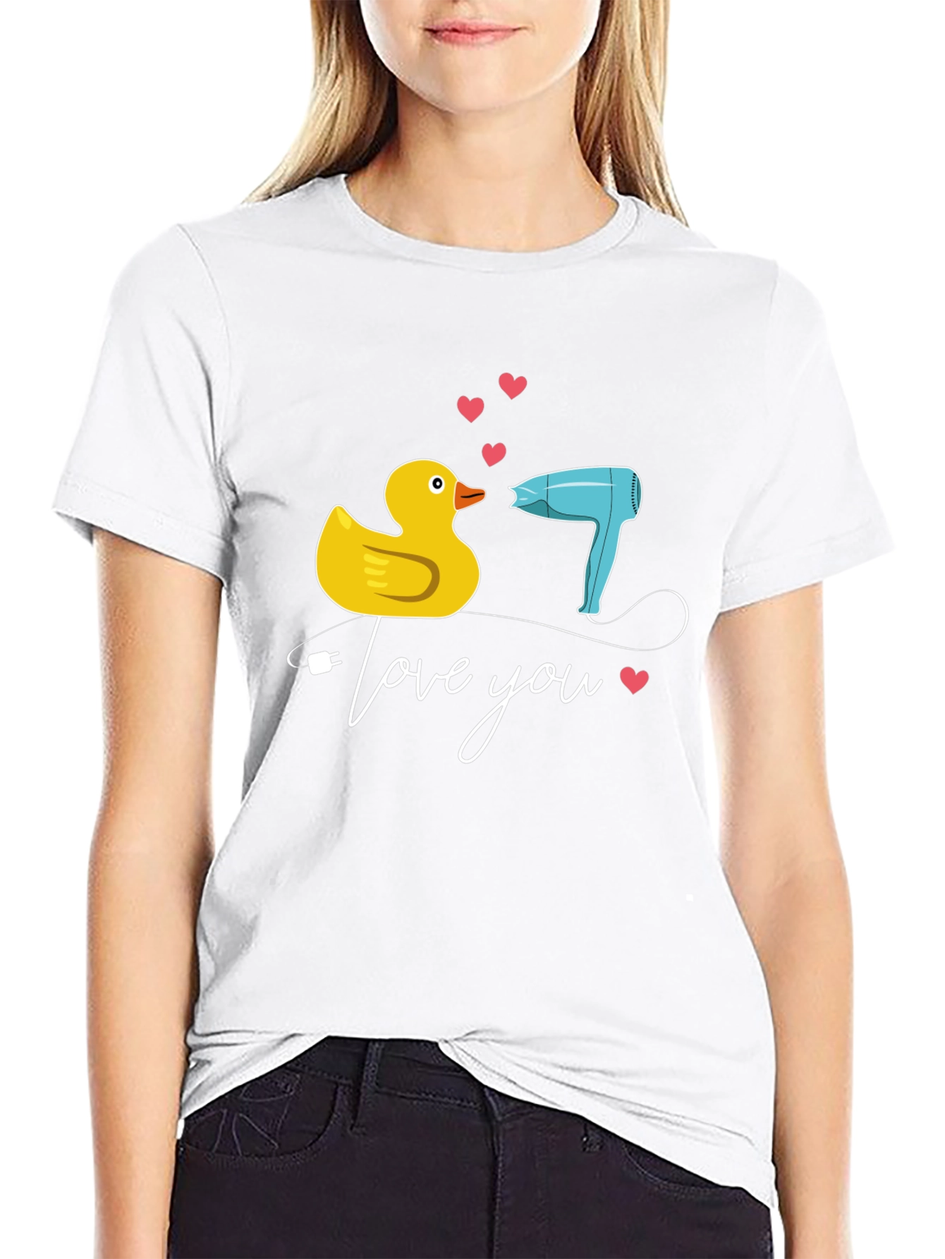 Duck & Hair Dryer Love You Black T-Shirt