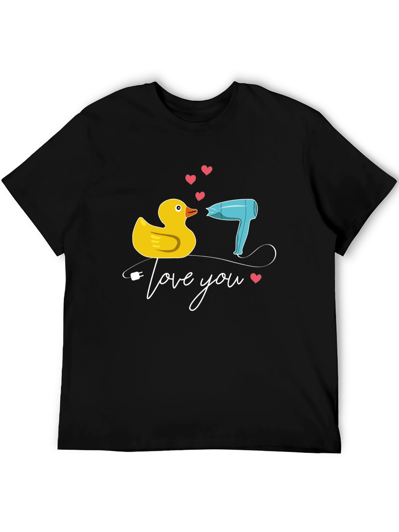 Duck & Hair Dryer Love You Black T-Shirt