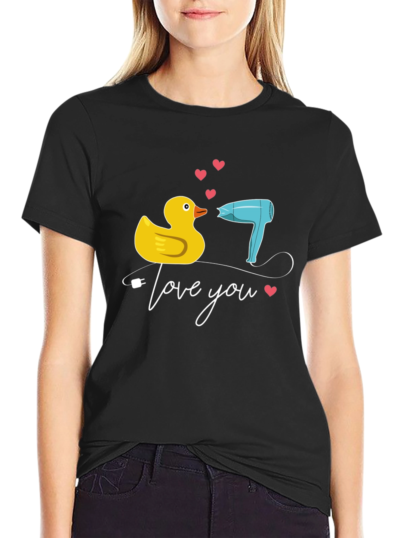 Duck & Hair Dryer Love You Black T-Shirt