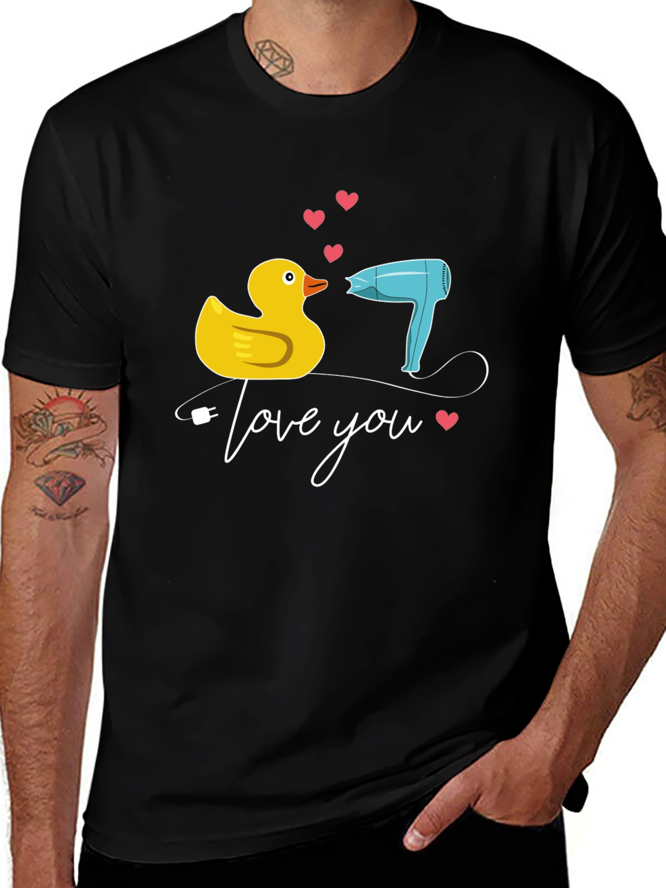 Duck & Hair Dryer Love You Black T-Shirt