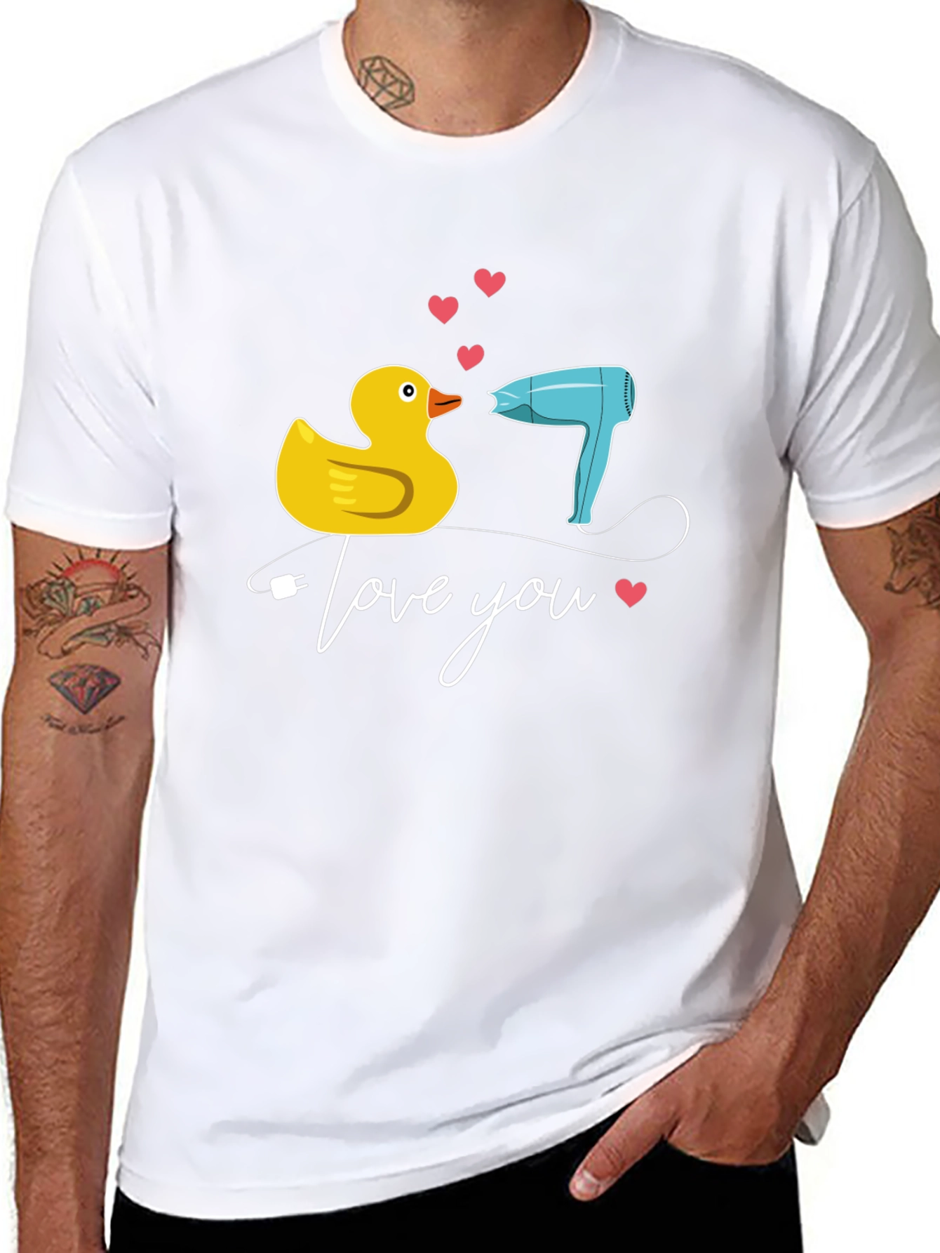 Duck & Hair Dryer Love You Black T-Shirt