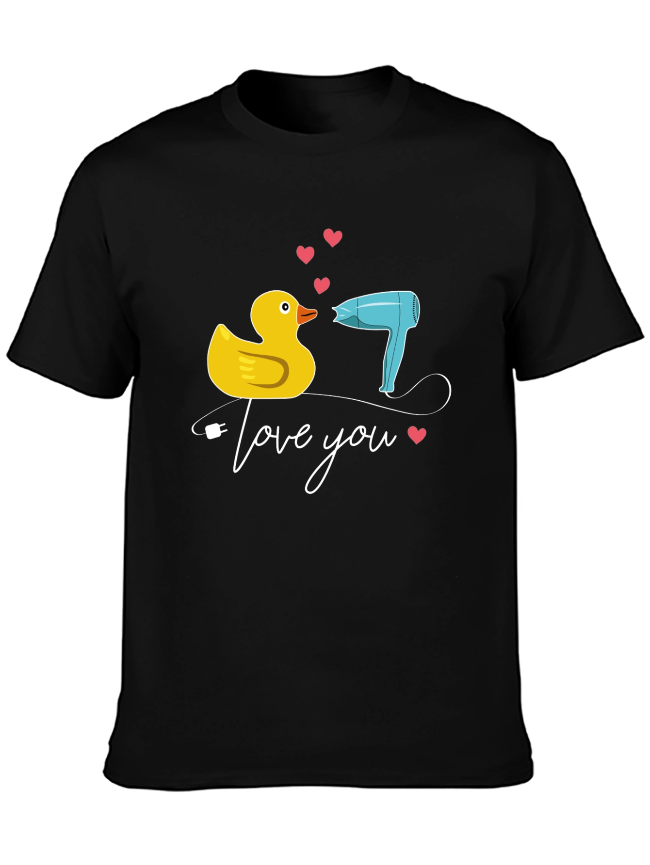 Duck & Hair Dryer Love You Black T-Shirt