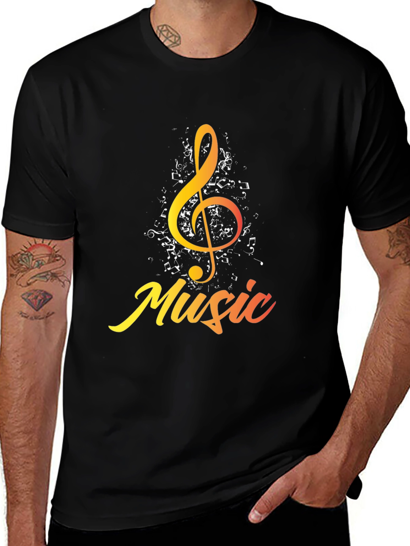 Music Treble Clef Graphic Black T-Shirt