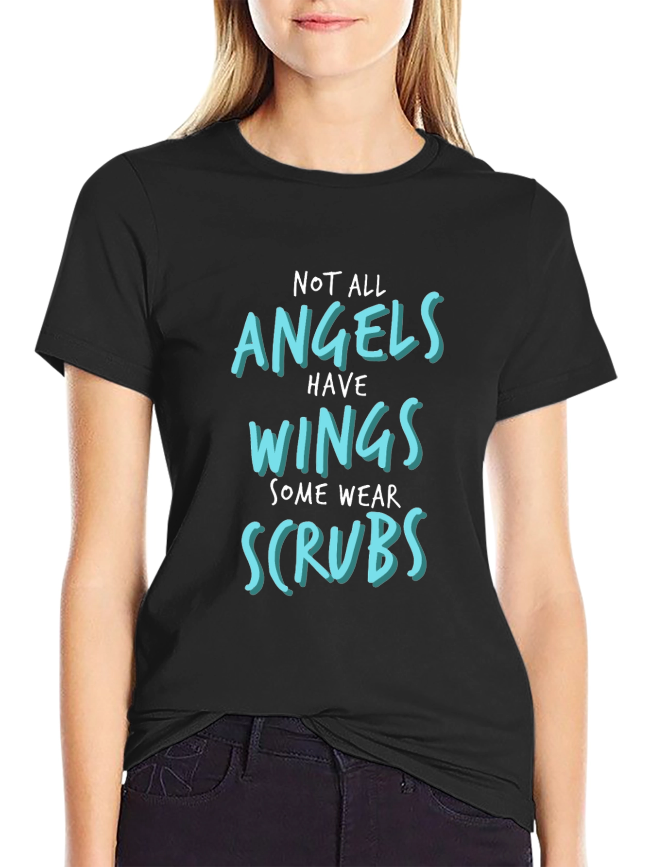 Angels Wear Scrubs Graphic T-Shirt - Black